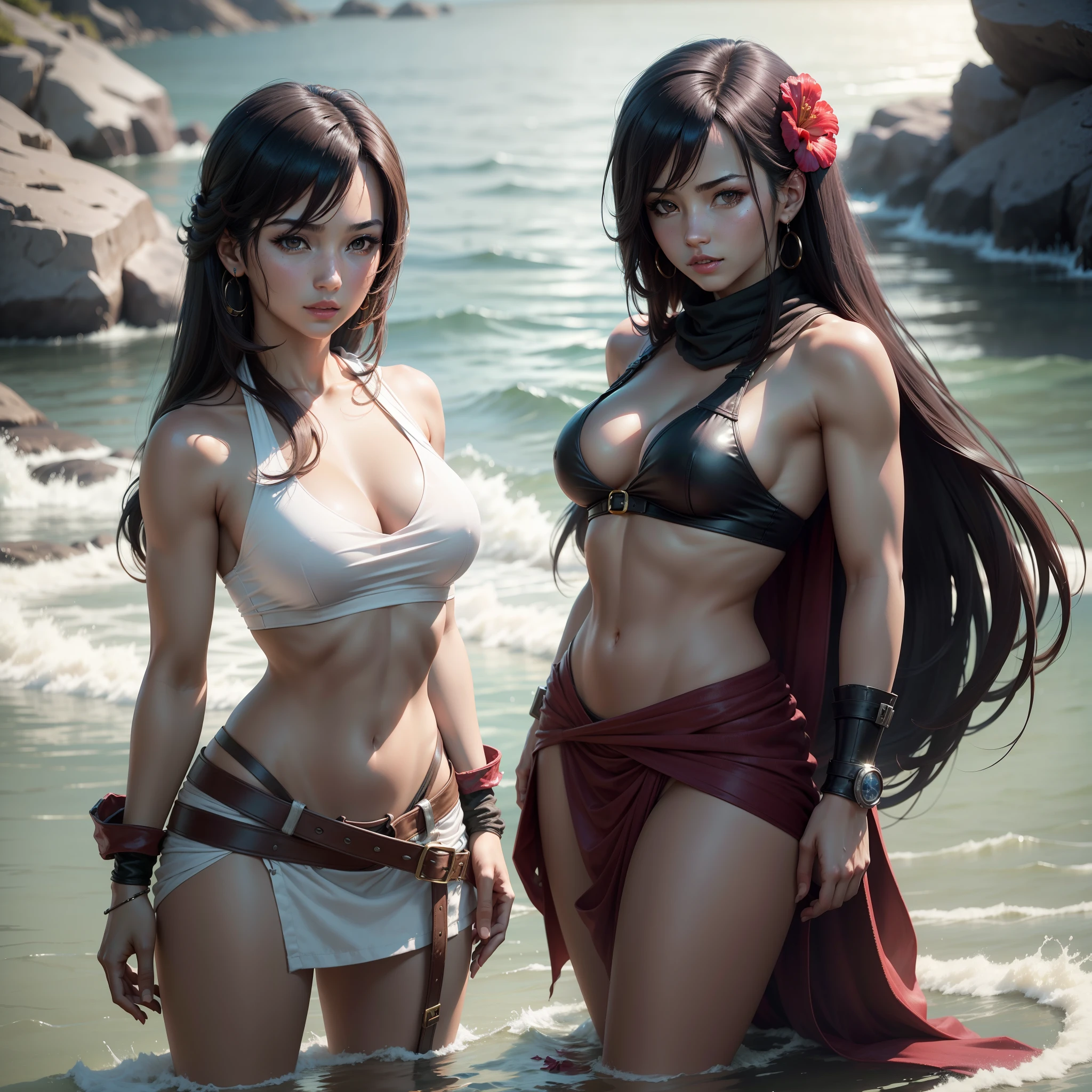 masterpiece,ff Tifa,Beautuful Women,Long hair shawl,Skin is radiant,Hibiscus out of the water,movie picture quality,8K,best qualtiy