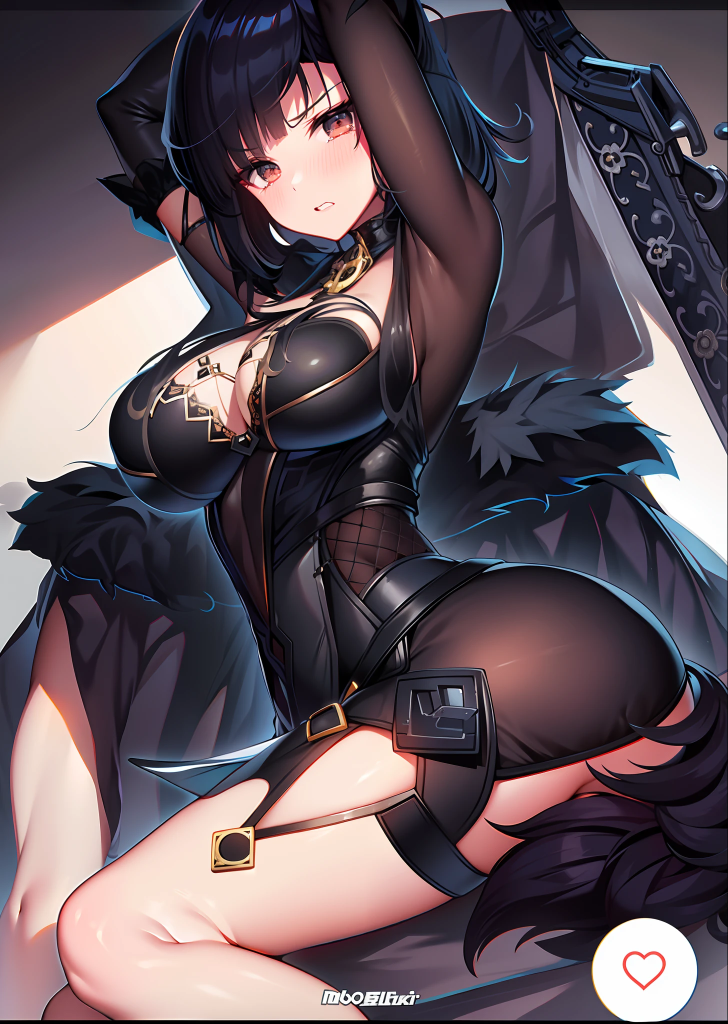 A beauty in stockings，a matural female，Translucent miniskirt，cabelos preto e longos，fearful expression，Tears in the eyes
