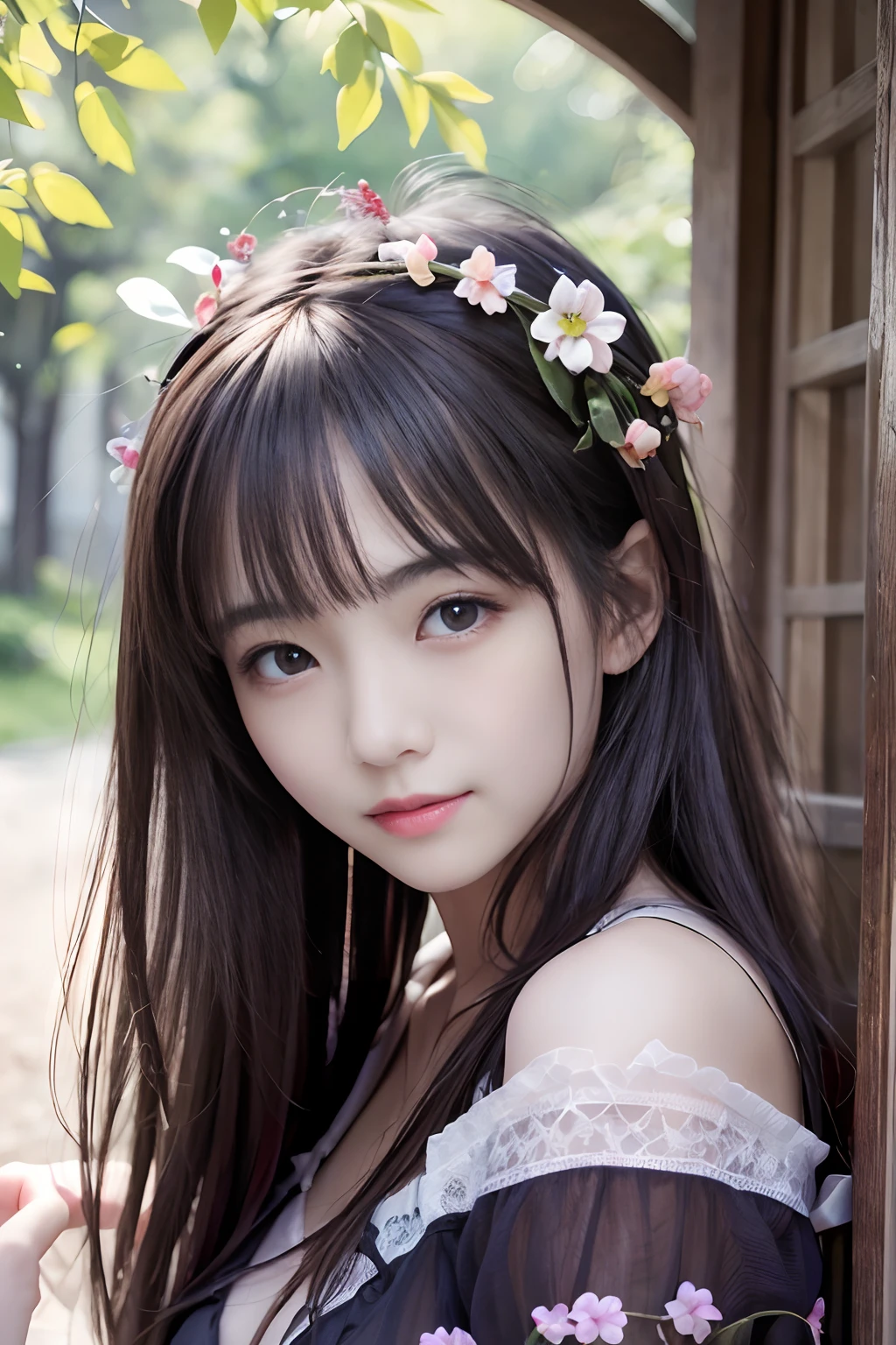 top-quality、masterpiece、超A high resolution、(Photorealsitic:1.4)、1girl in、shoulder、enticing、looking in camera、smil