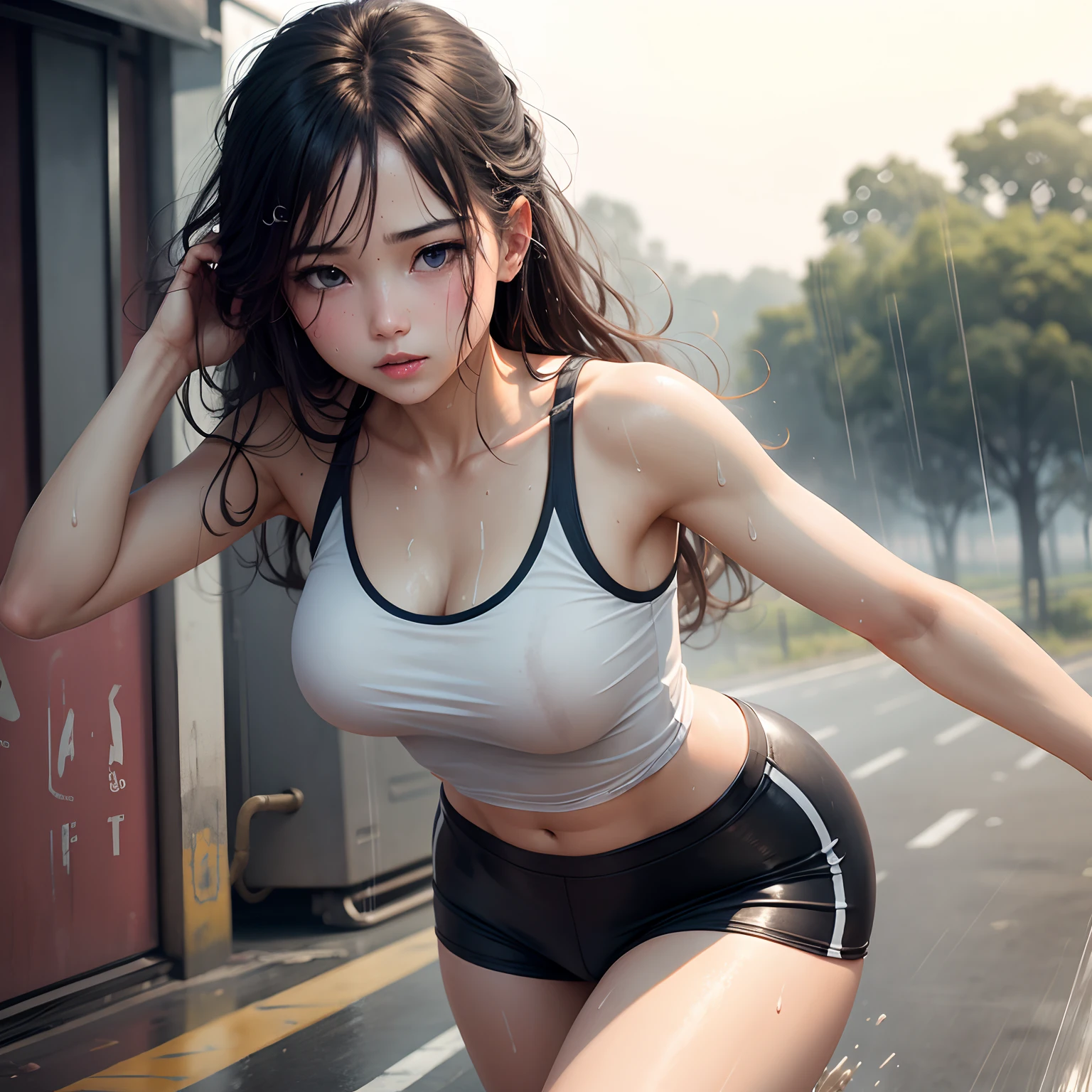 a beauty girl, Sweat like rain, Run out of steam --auto