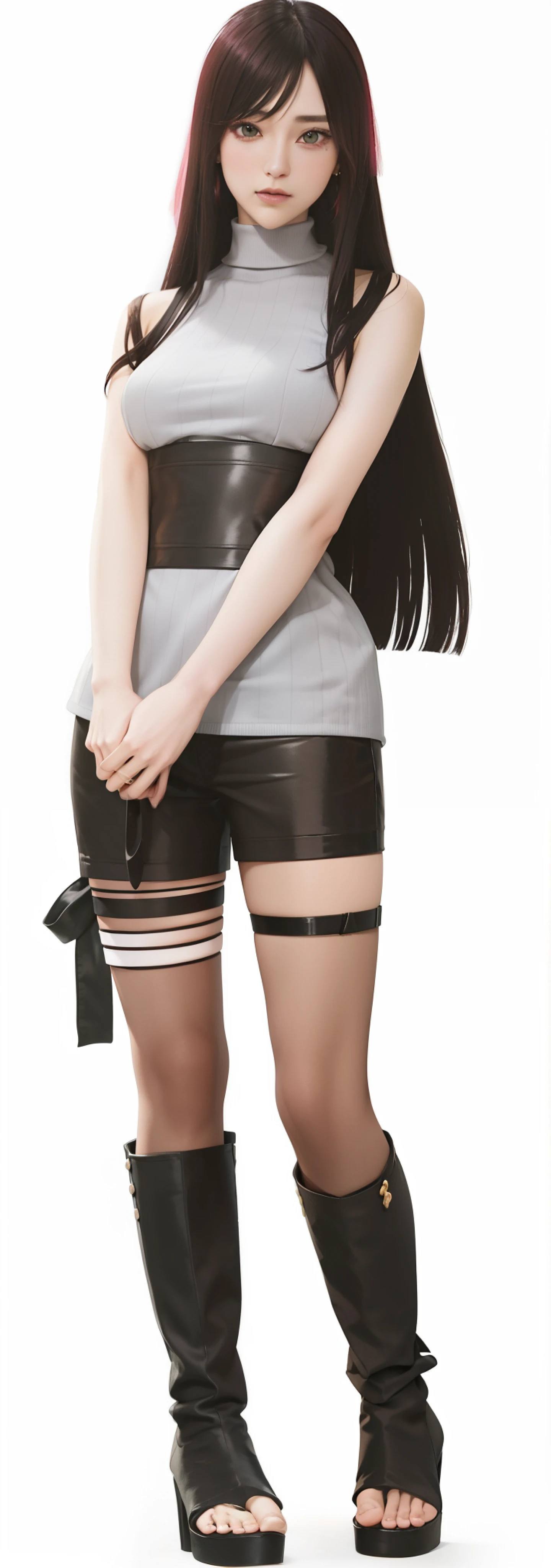 (Masterpiece, Excellent, 1girl, solo, complex details, color difference), realism, ((medium breath)), off-the-shoulders, big breasts, sexy, Yae Miko, long pink hair, red headdress, red highlight, hair above one eye, green eyes, earrings, sharp eyes, perfectly symmetrical figure, choker, neon shirt, open jacket, turtleneck sweater, against the wall, brick wall, graffiti, dim lighting, alley, looking at the audience, ((mean, seductive, charming)), ((cherry blossom background ))),((Japanese temple background)))), (((Glow-in-the-dark background)))