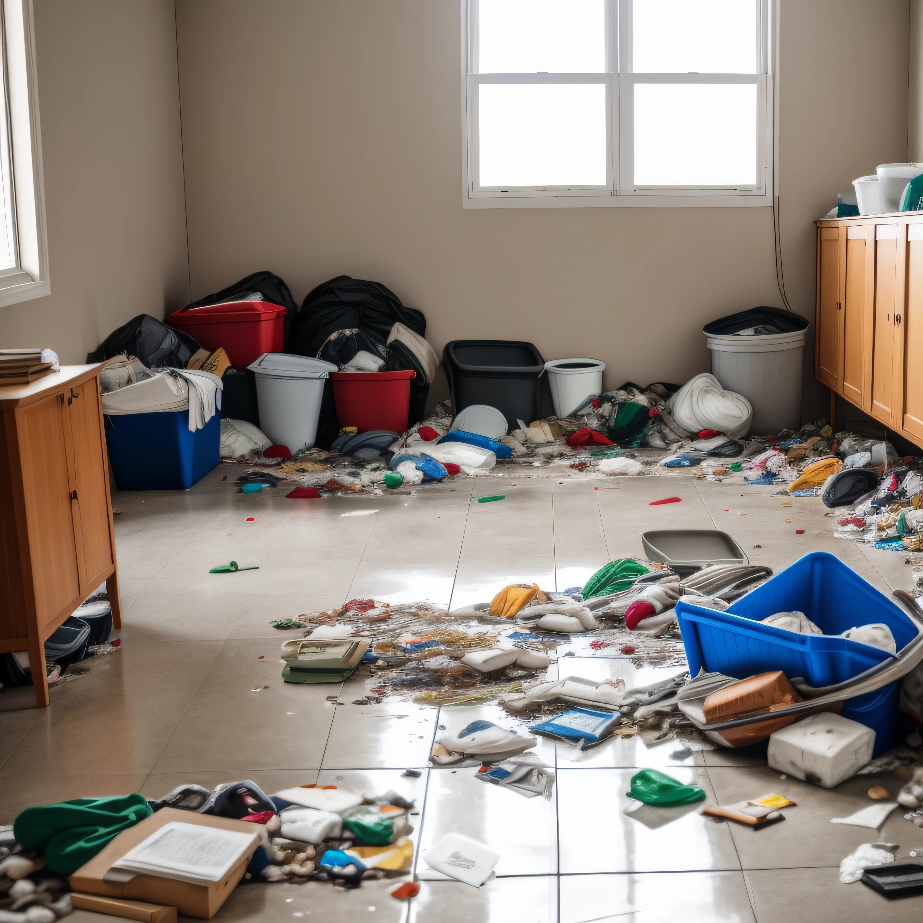 Indoors overflowing with garbage