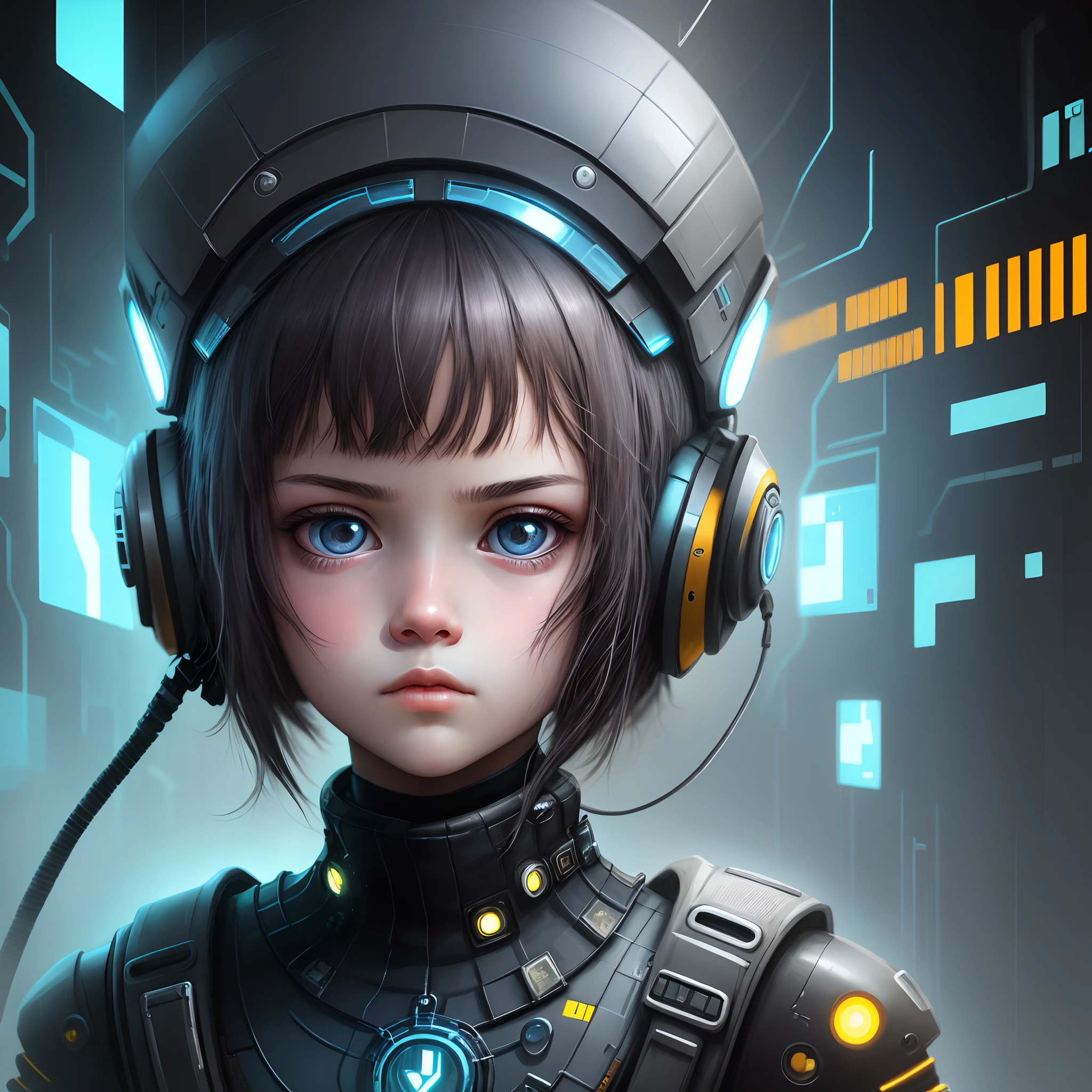 cyber punk perssonage,verism style,Expressionless girl,Cyber hacking,Juvenile faces
