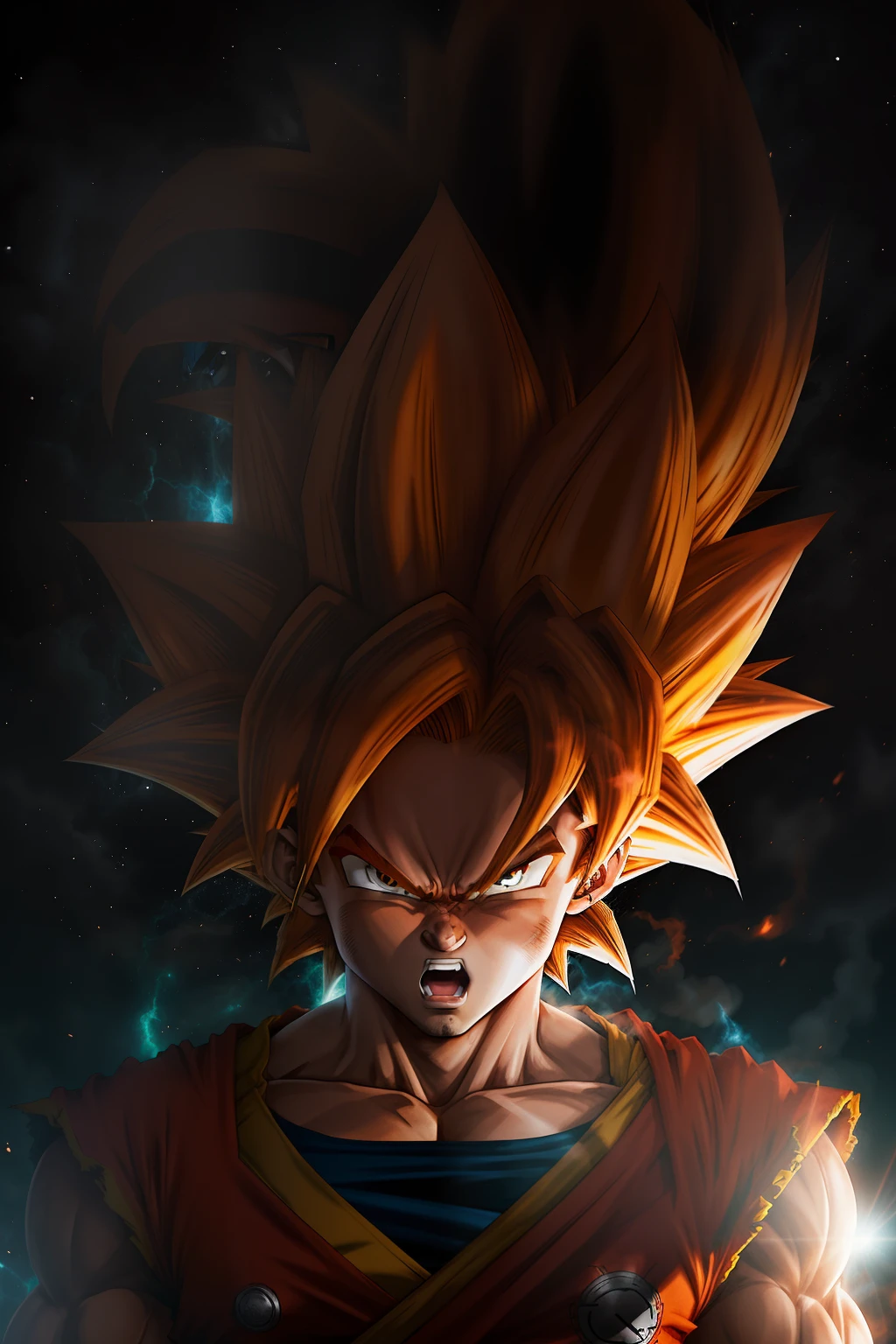 obra prima, melhor qualidade, goku com cara de gato super saiyan, cabelo azul claro