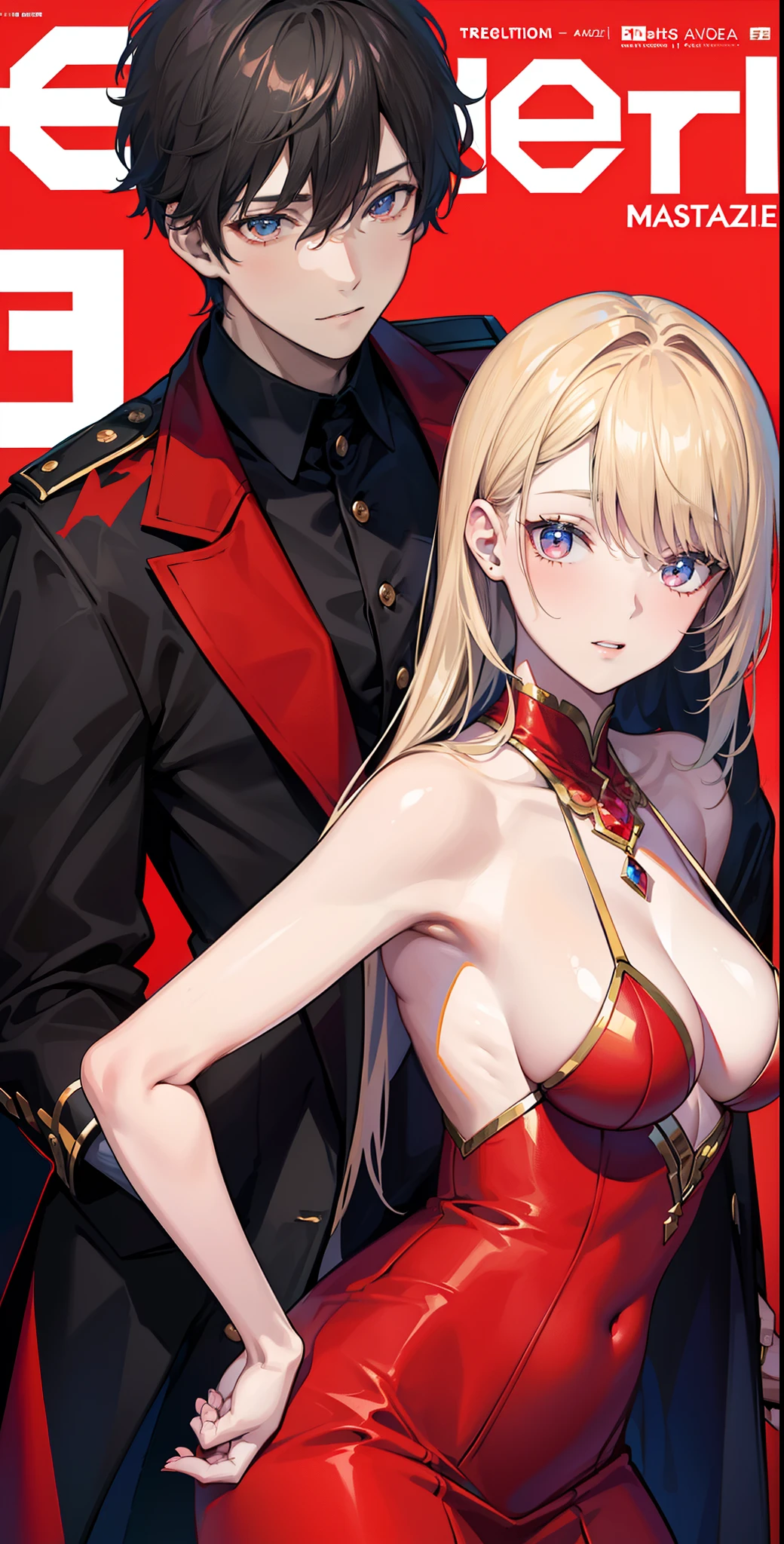 a young man and a woman,HighestQuali,tmasterpiece,fullnude,The male pinches the woman's breast from behind,Be red in the face,realistic detail,MagazineCover