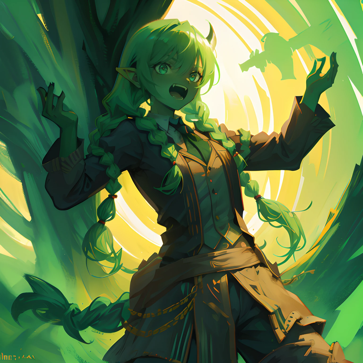 Stout orcs,Green skin,Lower fangs,Dirty braids