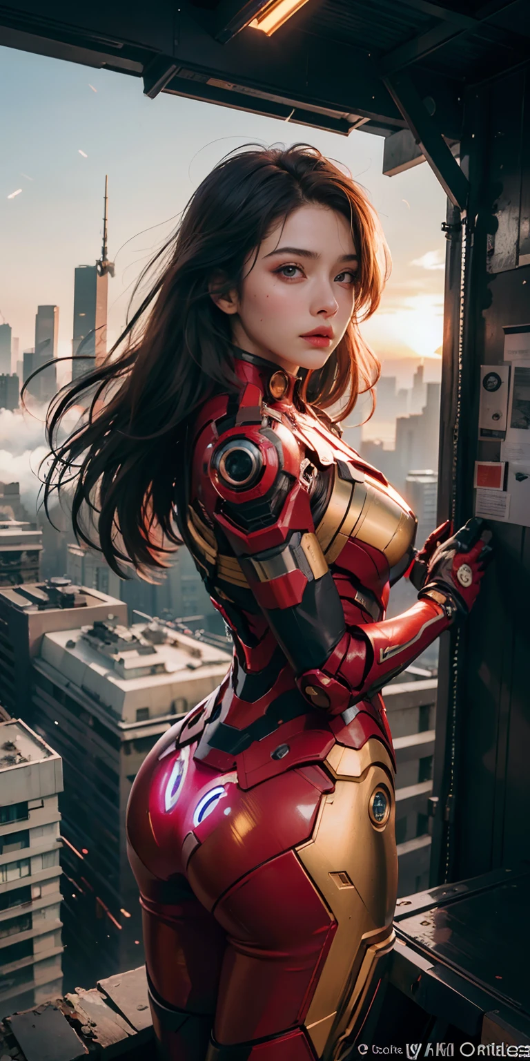(1girl:1.3), solo, __body-parts__, official art, unified 8k wallpaper, super detailed, beautiful and aesthetic, beautiful, masterpiece, best quality, raw, masterpiece, super fine photo, best quality, super high resolution, photorealistic photo, sunlight, full-body portrait, amazingly beautiful, sexy, hot, dynamic pose, delicate face, vibrant eyes, (viewed from the side), she is wearing a futuristic Iron Man mech, red and gold color scheme, Very detailed abandoned warehouse background, detailed face, detailed complex busy background, messy, gorgeous, milky white, highly detailed skin, realistic skin details, visible pores, sharp focus, volumetric fog, 8k UHD, DSLR camera, high quality, film grain, fair skin, photo realism, lomography, huge metropolis in future dystopia, seen from below, translucent