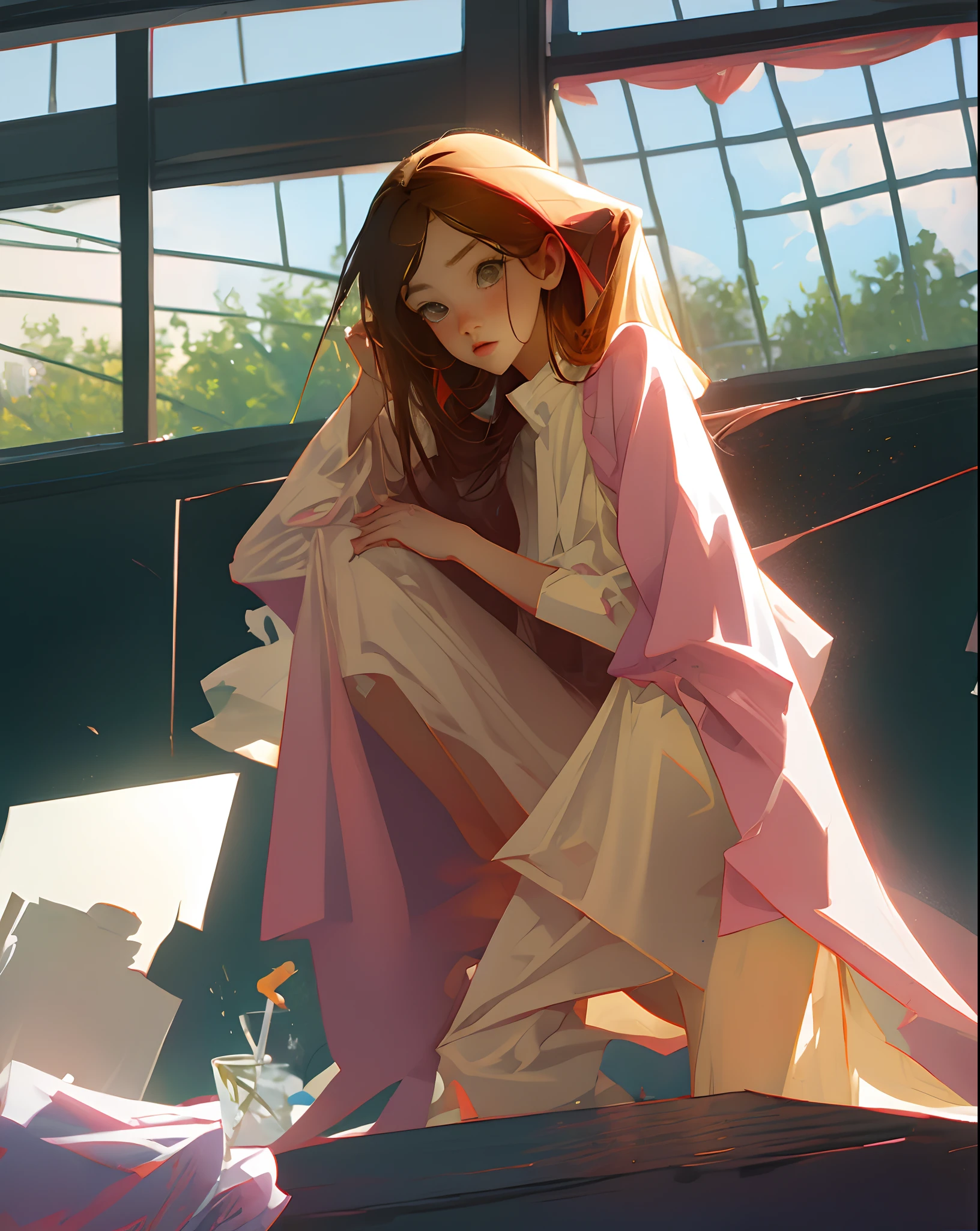 Orihime from bleach  naked in school embarrassed