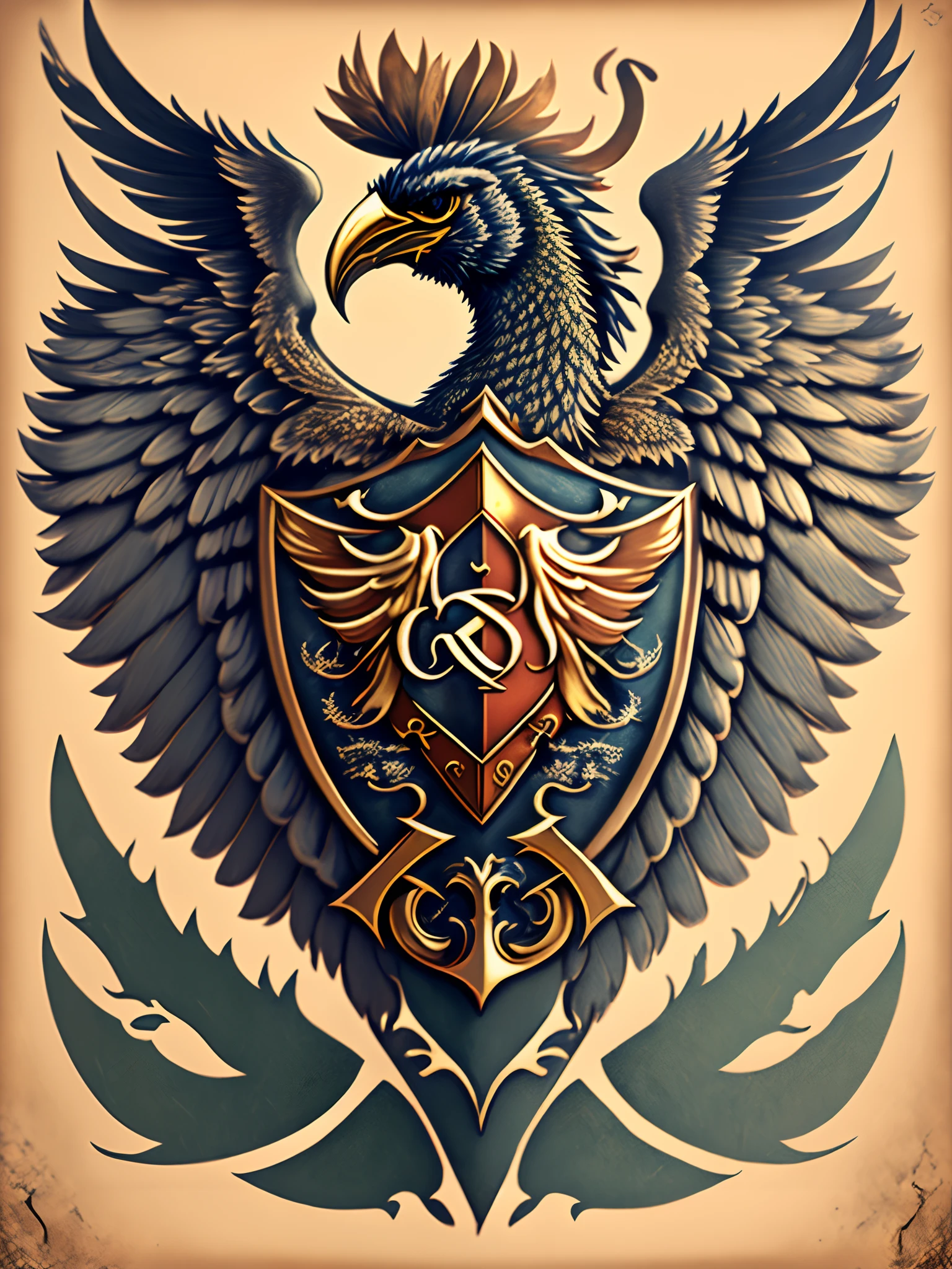 A phoenix-shaped coat of arms with the letters A,D,R esculpida