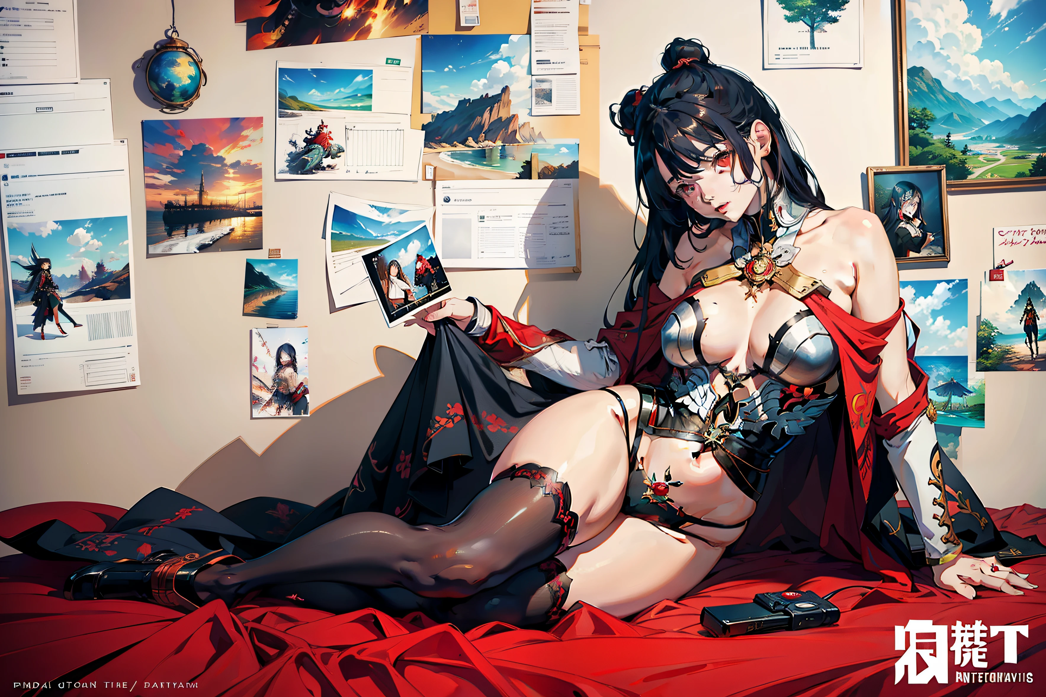 Hay una mujer sentada en una cama con una manta roja, Obras de arte al estilo de Guweiz, Fanart Mejor ArtStation, deviantart artstation cgscosiety, 2. 5 d cgi anime fantasy artwork, Tendencias en CGVatstation, Arte de anime digital, Modelo IG | Artgerm, Guweiz en Artstation Pixiv