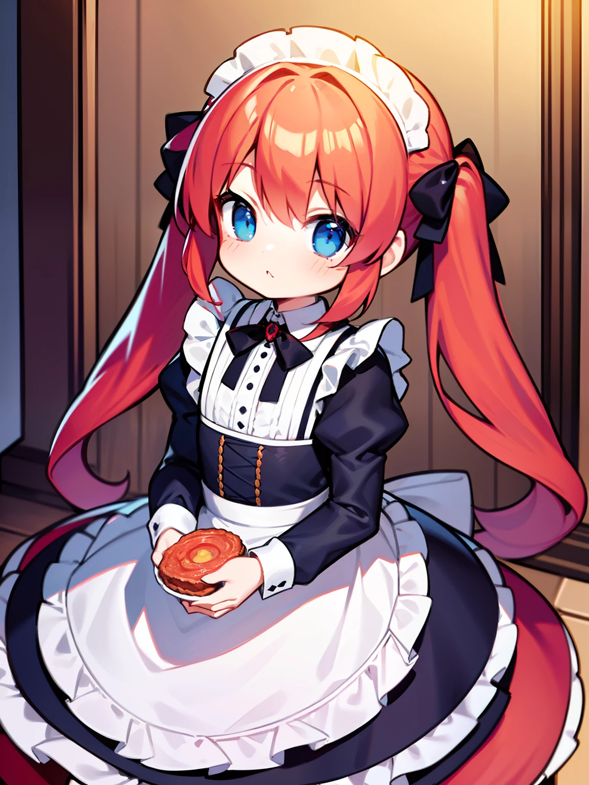 {{best quality}}, {{masterpiece}}, {{ultra-detailed}}, {illustration}, {detailed light}, red hair,blue eyes,twintails,maid, long hair, long sleeves, gothic, solo, li,liirl,cute