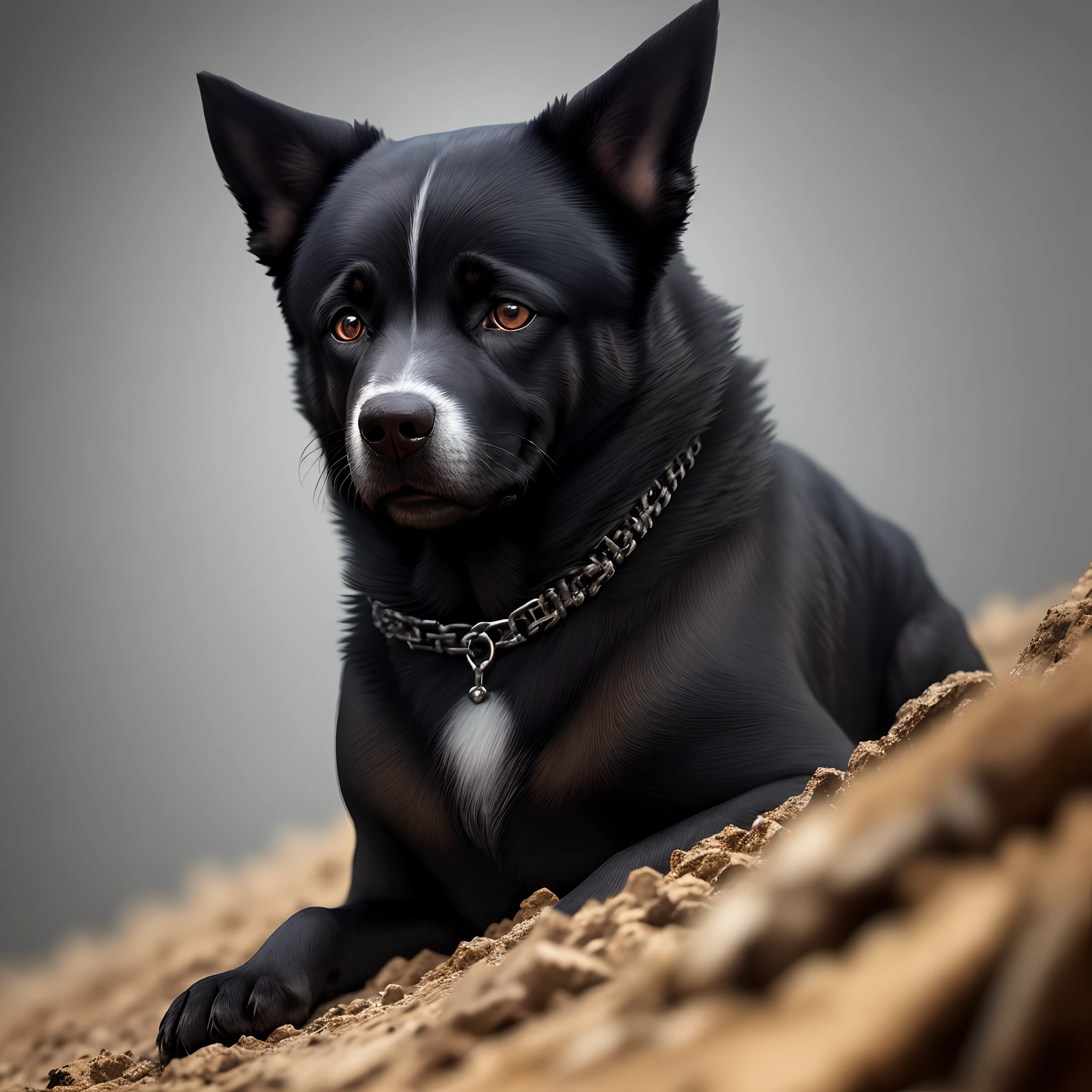 A black dog with a human head