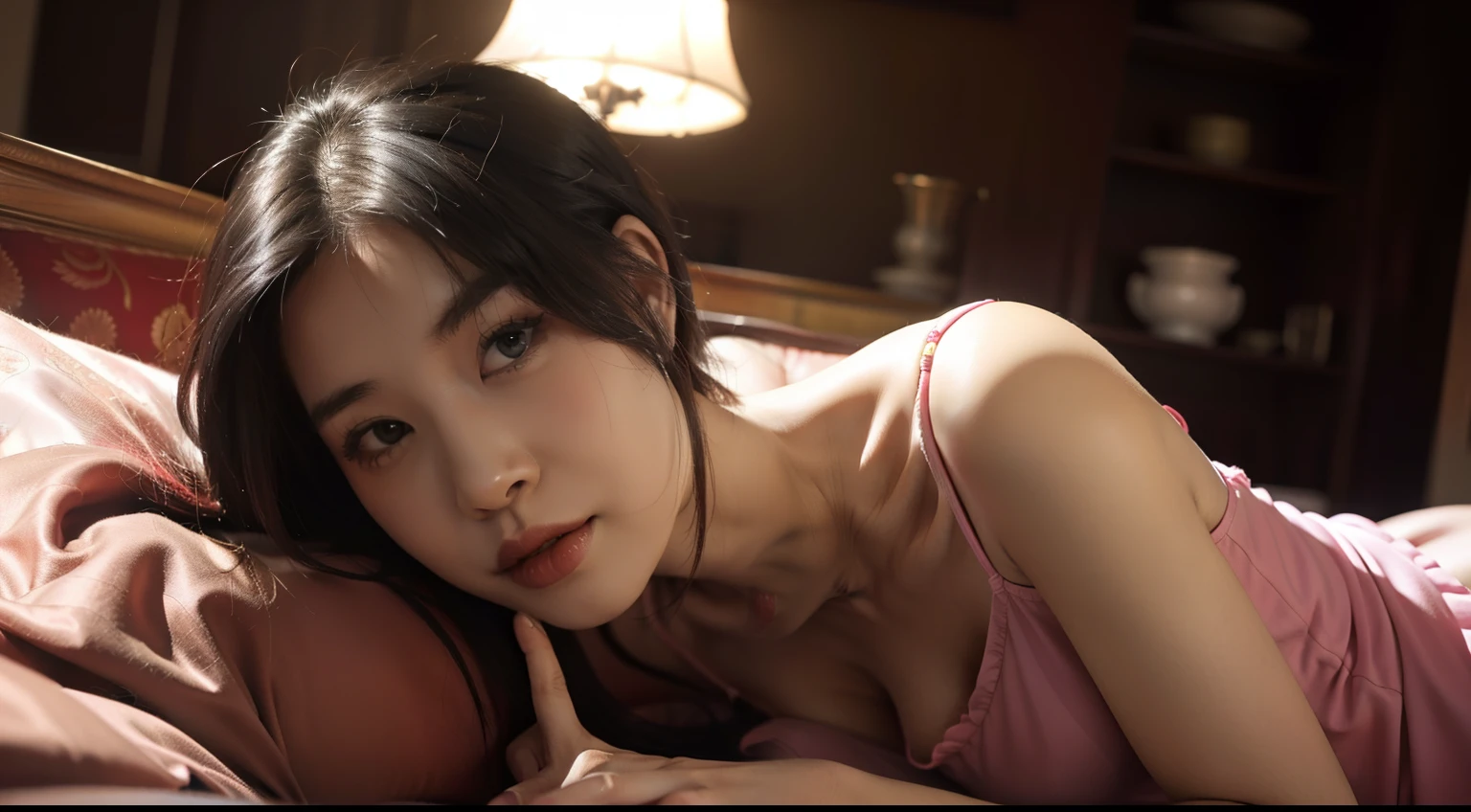 (Sexy cheongsam), ys,has cleavage, , , chies, closeup cleavage, Best quality, Masterpiece, Depth of field,Highest quality,Extremely detailed,A high resolution,4K,超A high resolution, (Photorealistic:1.4), (cow boy shot:1.2), Beautiful lighting,1girll,Solo,Realistic skin, Closed mouth, ((small beast, Narrow waist)), Short hair, Wavy hair, Black hair