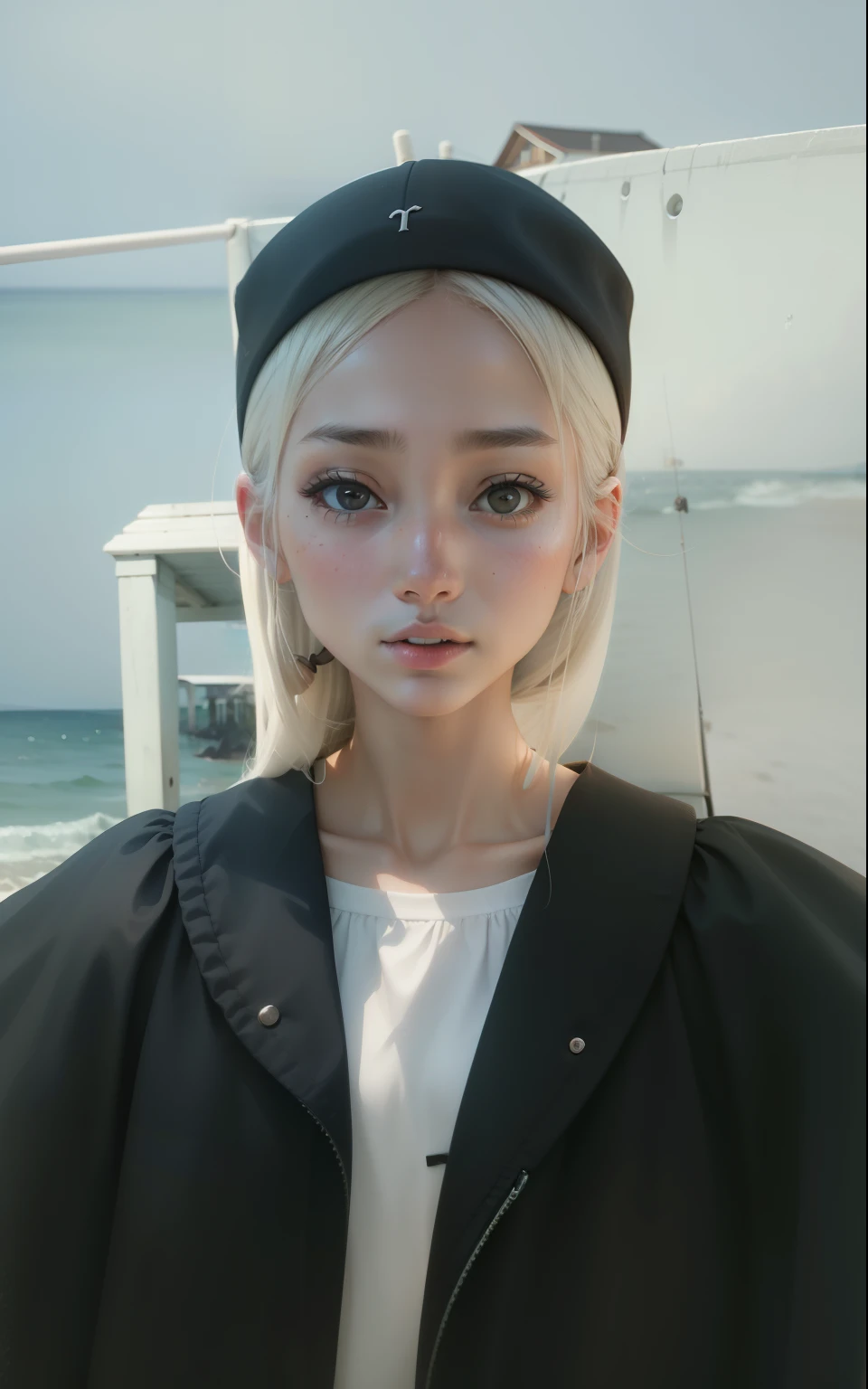 sea beach,shoun,teens girl,Ear Hair