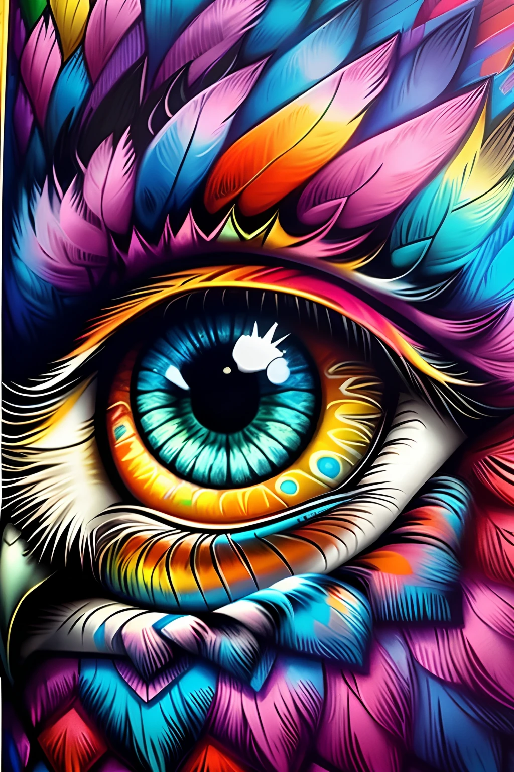 VERY DETAILED OWL COLORED EYES ON OBSERVATION ),feliz,orelha,  Eduardo Kobra acolchoamento ,multidimensional geometric PORTRAIT wall, arte, chibi,
yang08k, lindo, colorido,
obras-primas, qualidade superior, melhor qualidade, arte oficial, beautiful and aesthetic, 64k