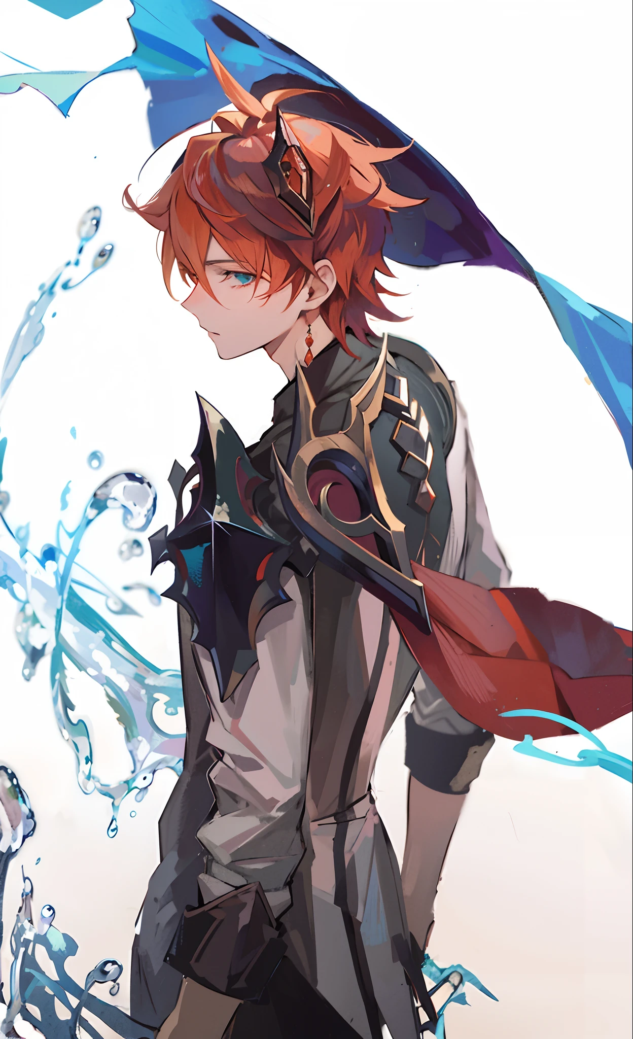 Orange - Hair anime young man,Dadalya,the original god,short detailed hair,