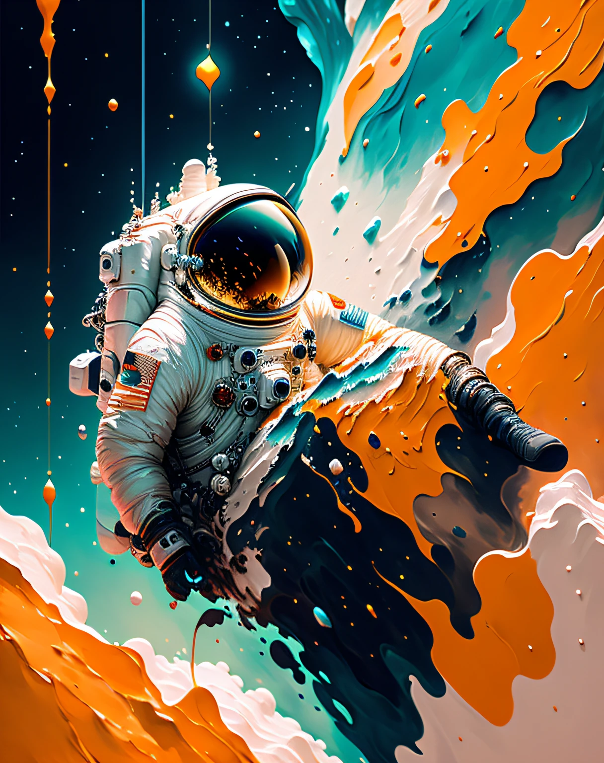 The astronaut, climbing the asteroid, Character rendering, super high-quality model, ethereal background, Abstract beauty, explosive volume, oil painted, Heavy strokes, paint drips,4k,