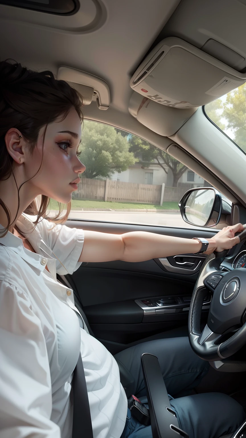 a beauty girl，huge tit，drive