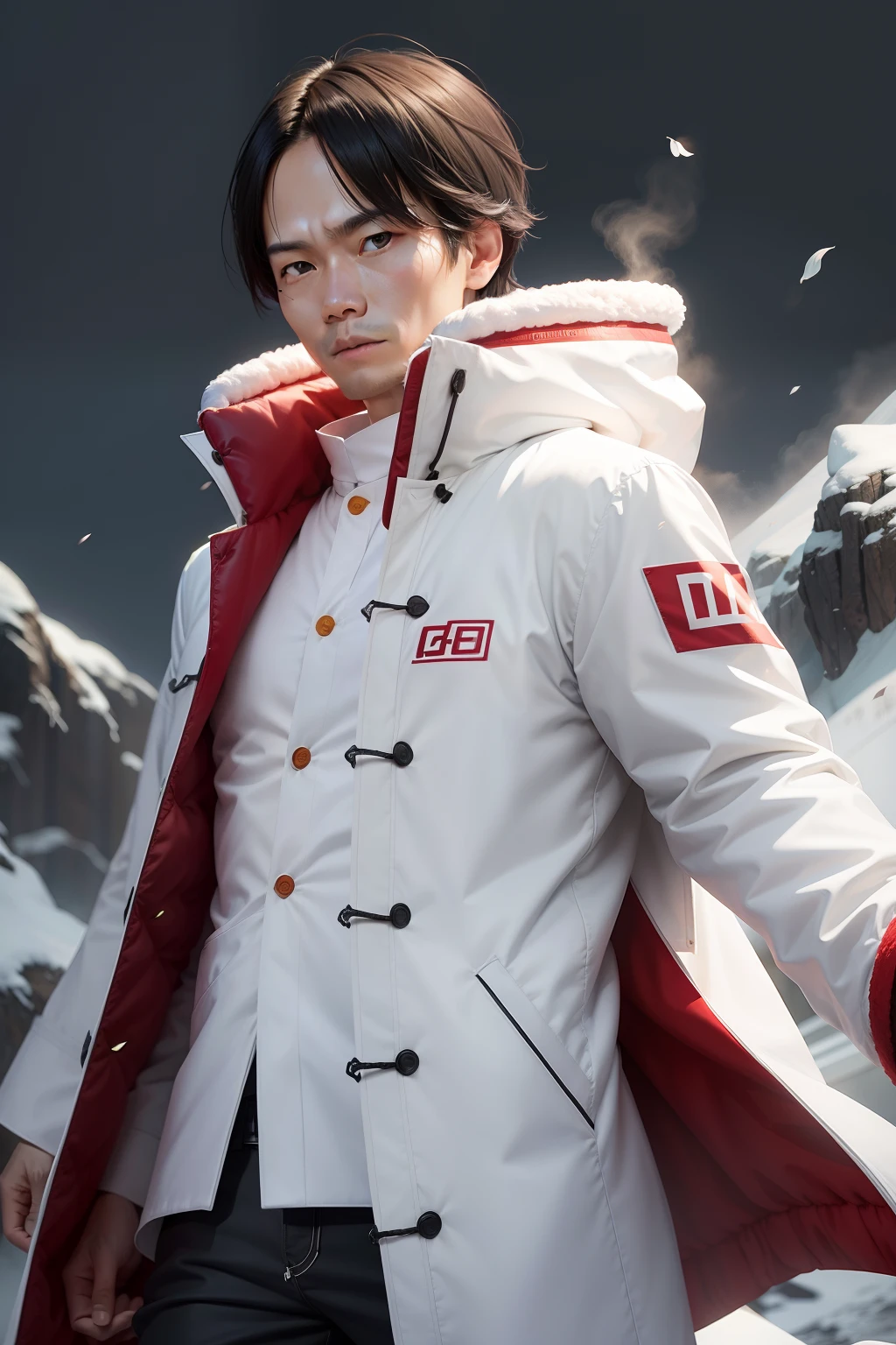 Generate a picture of Lei Jun wearing a white coat