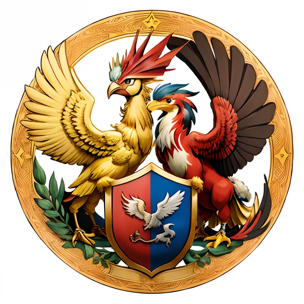Pokemon ho-oh on a coat of arms written ADR