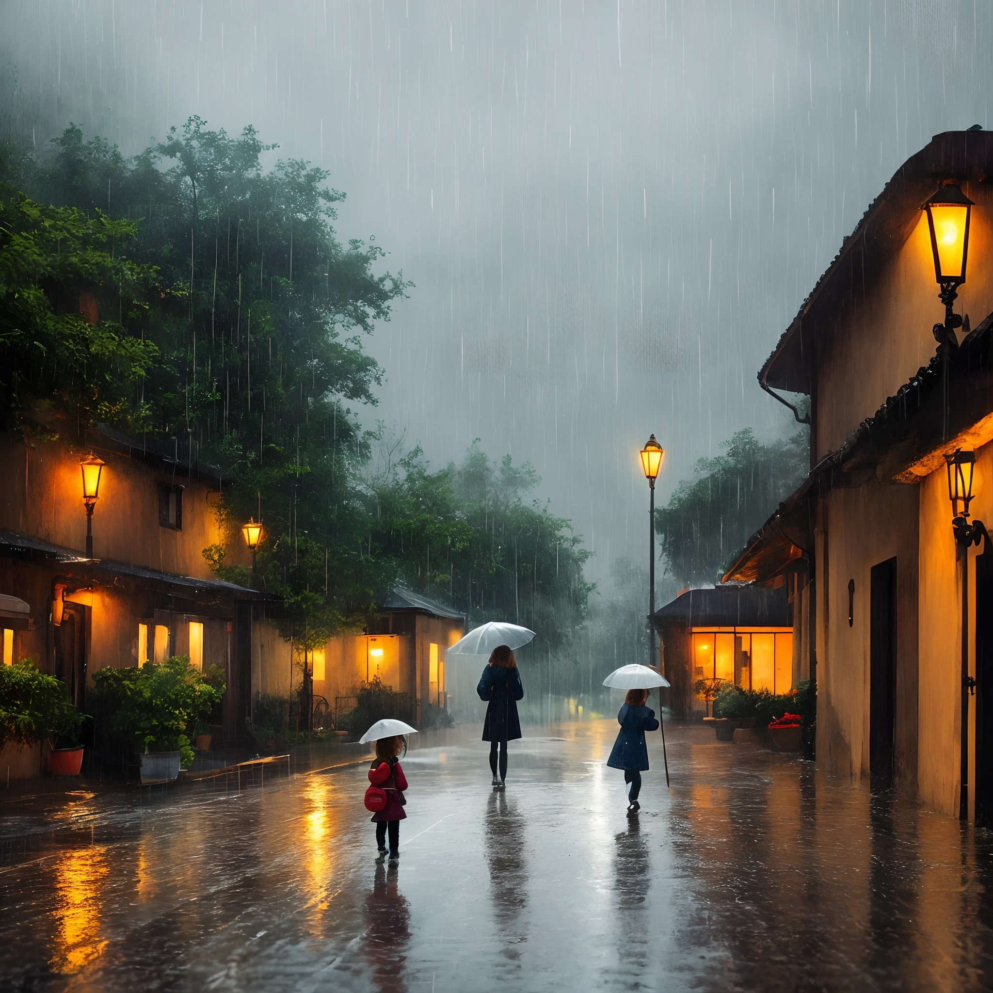 Beautiful rain scene, girl on the way,Very happy