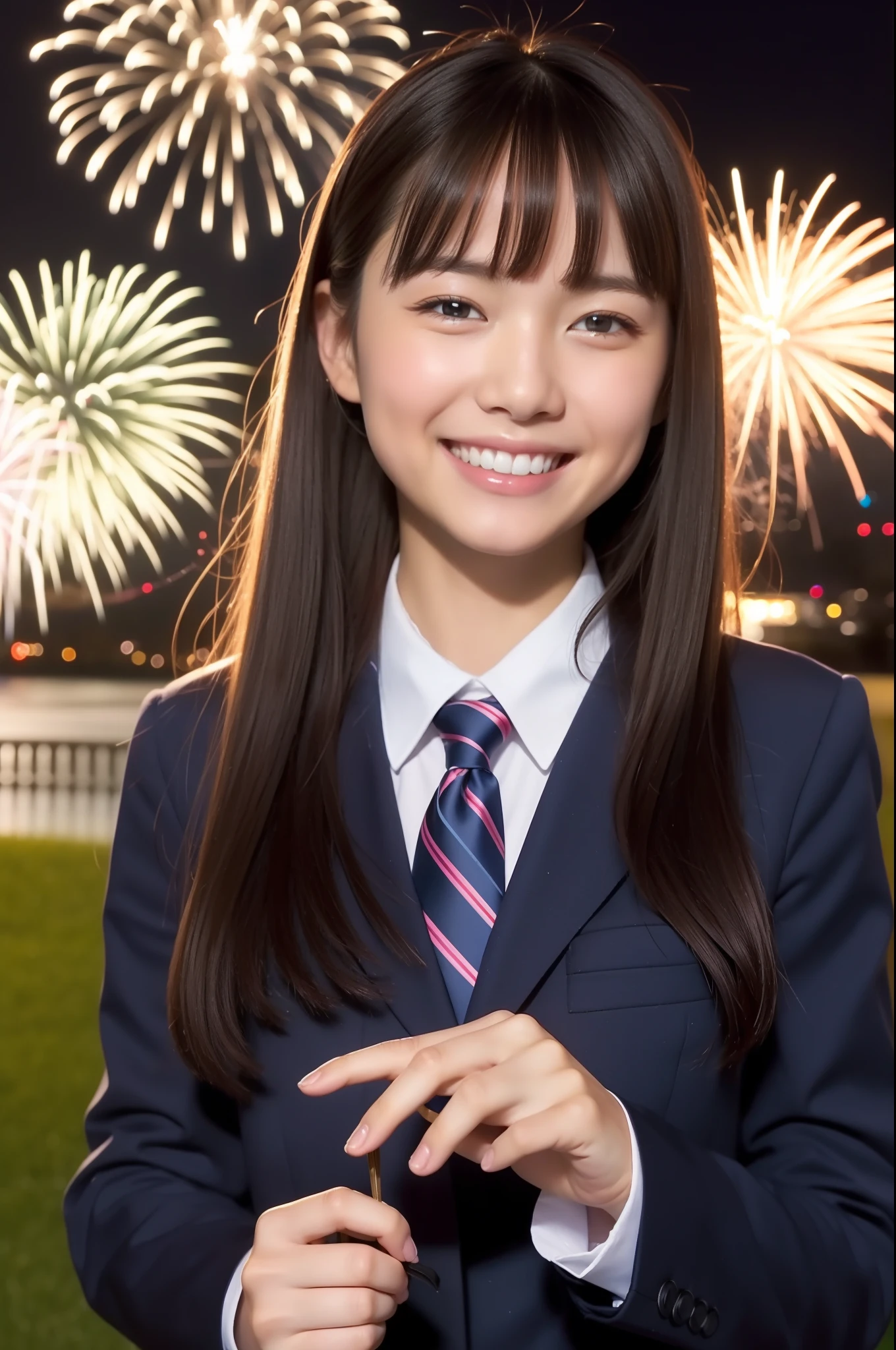 A smile、hi-school girl、While doing fireworks