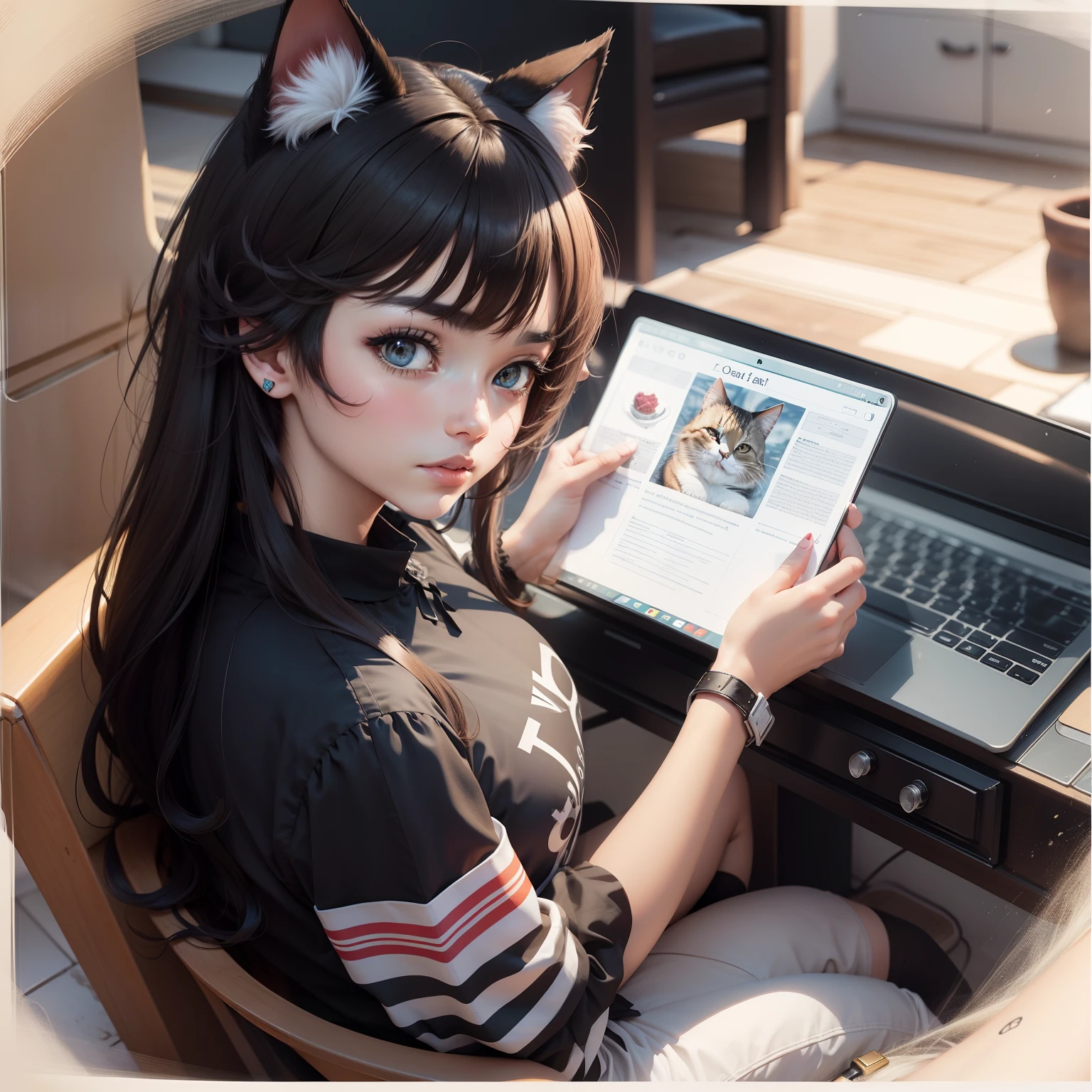 A，With cat ear hair cards