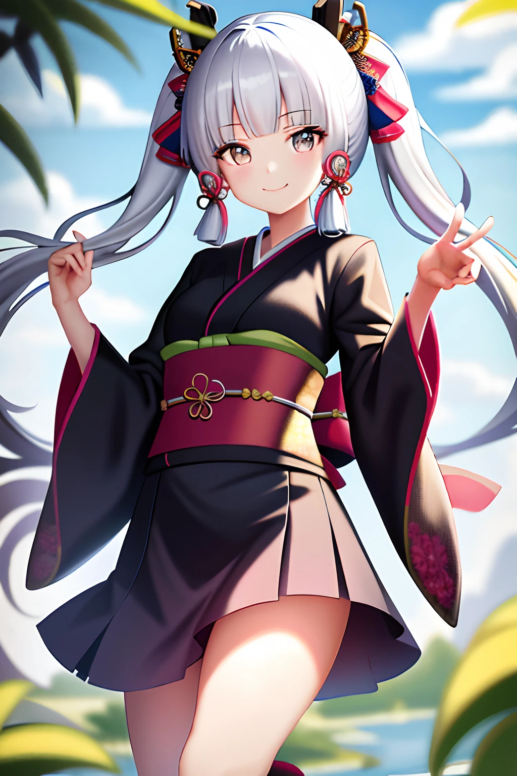 masterpiece, highres, best quality, 1girl solo, kamisato_ayaka, smile, kimono