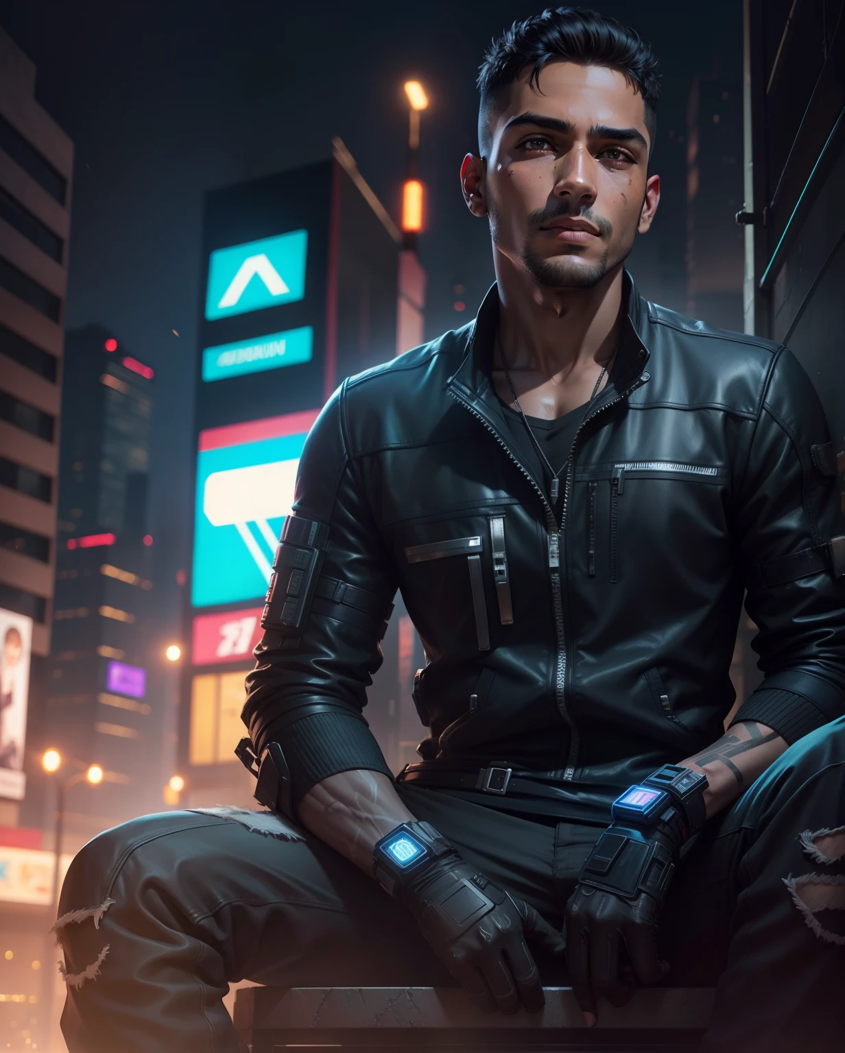 Change background cyberpunk , realistic face, 8k, ultra realistic, handsome boy, brown face color, indian origin