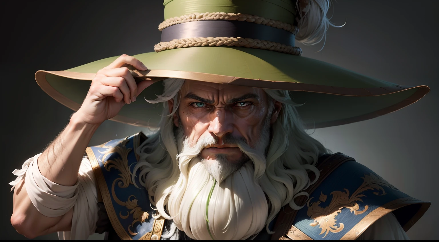 velho, mago, cabelos e barba branca, magician hat, olhos verdes extremamente expressivos, chorando, (obra-prima) (8k high resolution) (melhor qualidade) (Ultra Definition) (Ultra realista)(Foto RAW) (Foto realista) (bright illumination)