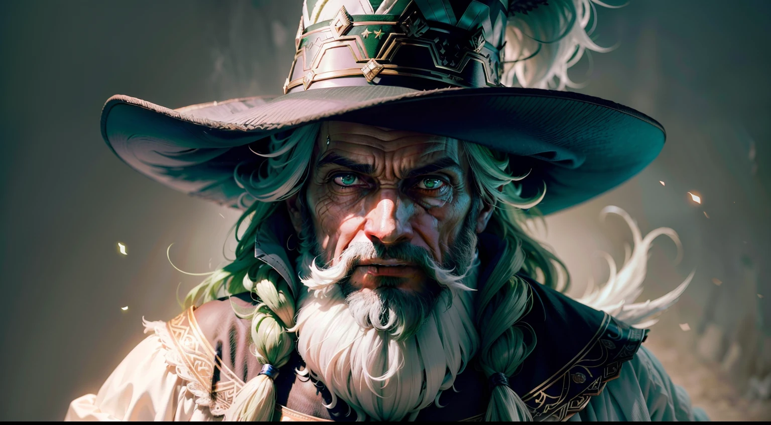 velho, mago, cabelos e barba branca, magician hat, olhos verdes extremamente expressivos, chorando, (obra-prima) (8k high resolution) (melhor qualidade) (Ultra Definition) (Ultra realista)(Foto RAW) (Foto realista) (bright illumination)