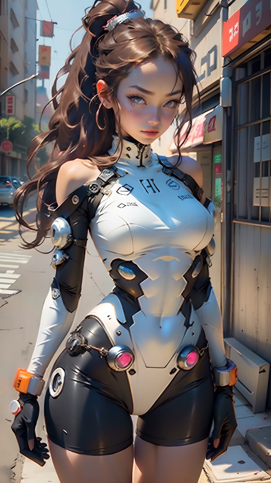 (tmasterpiece),(best qualtiy),Kizi,((ultra - detailed)),(highly detailed CGillustration),(face expressionless),,NSFW,,(tmasterpiece:1.16),(best qualtiy:1.32),(meticulous_detail),(A high resolution:1.1),(best illuminate:1.1),(best shadow:1.1),(Extremely refined and beautiful),(proper shading:1.1),(illustratio:1.1),(completo:1.1),overlapping,(Proper posture),(Appropriate configuration),(Ultra-precise_construction:1.2),croped,(Bold highlights the outline),(详细的脸),(beautidful eyes),(thick_dense_skin:1.16),(Ultra-precise skin:1.16),Bold_eyelashes,(Soft cheeks:1),white backgrounid,1个Giant Breast Girl,Android girls,Complex mechanisms,whaite hair,long whitr hair,Single ponytail,a pink eyes,glowing light eyes,The expression is charming,Off-the-shoulder suit,(Abnormal joints,Dashed joints:1.2),upper legs,Decadence,Luminous joints