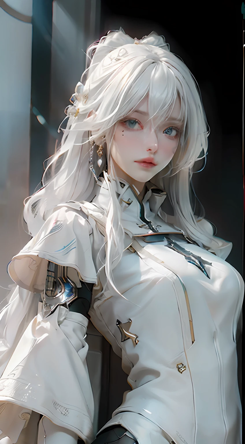 ((best qualtiy)), ((tmasterpiece)), (the detail:1.4), 3D, A beautiful cyberpunk female image,White-haired witch,Golden eye,wallpaper hd(HighDynamicRange),Ray traching,NVIDIA RTX,Hyper-Resolution,Unreal 5,Subsurface scattering、PBR Texture、post-proces、Anisotropy Filtering、depth of fields、maximum definition and sharpness、Many-Layer Textures、Albedo e mapas Speculares、Surface coloring、Accurate simulation of light-material interactions、perfectly proportions、rendering by octane、Two-colored light、largeaperture、Low ISO、White balance、the rule of thirds、8K raw data、