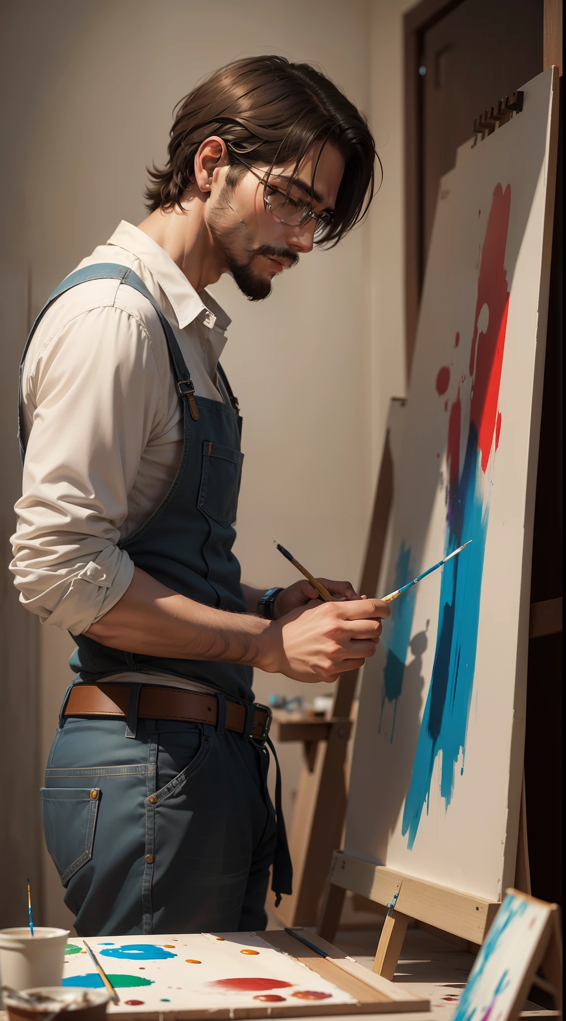 A man artist painting on a canvas