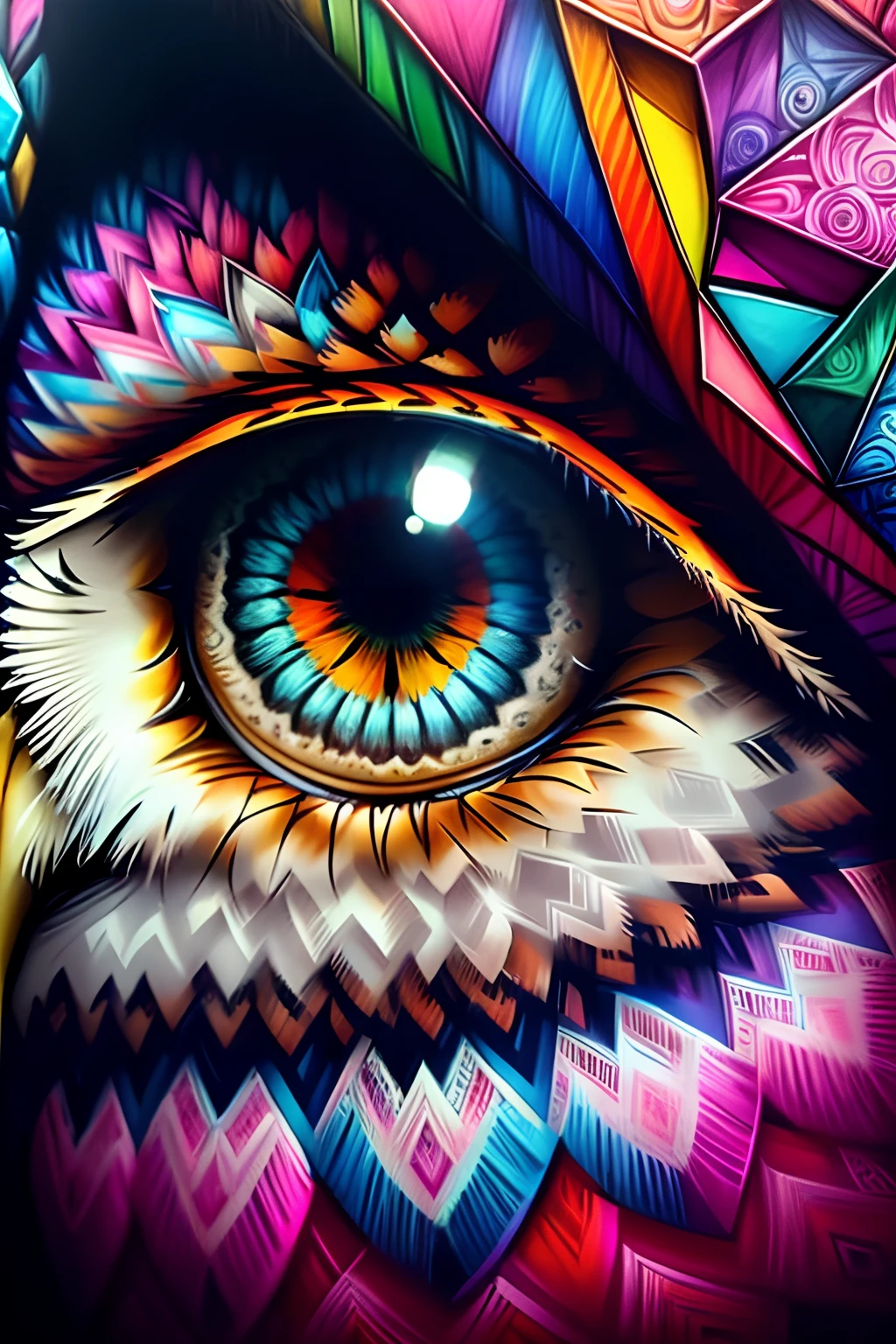 ( OWL WITH VERY DETAILED EYES IN OBSERVATION ), Eduardo Kobra acolchoamento ,multidimensional geometric wall PORTRAIT, arte, Chibi,
Yang08k, lindo, Colouring,
Primary works, qualidade superior, melhor qualidade, Arte Oficial, Beautiful and Aesthetic, 64 mil