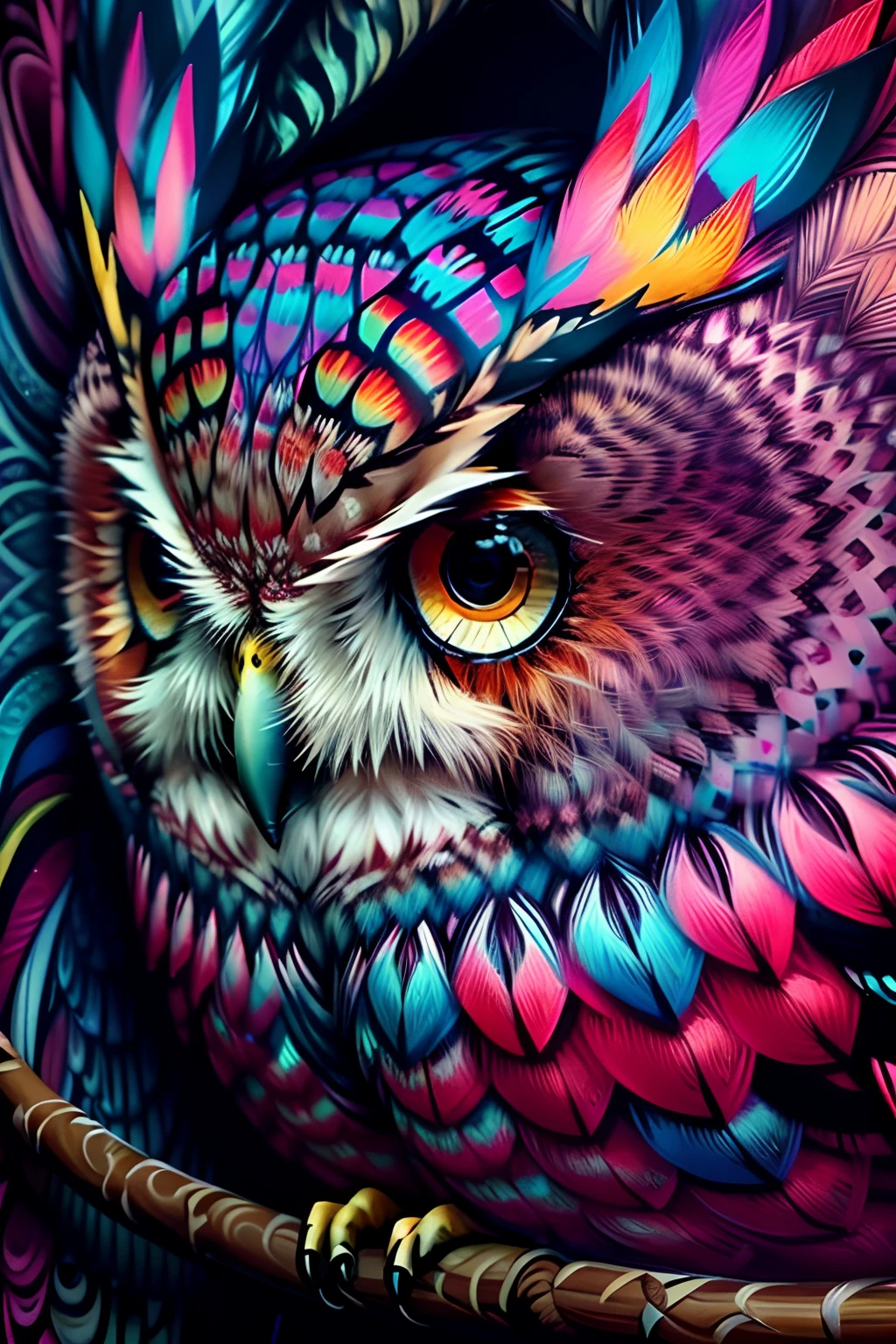 (AN OWL WITH VERY DETAILED EYES IN OBSERVATION ),  Eduardo Kobra acolchoamento ,Multidimensional geometric wall, arte, Chibi,
Yang08k, lindo, Colouring,
Primary works, qualidade superior, melhor qualidade, Arte Oficial, Beautiful and Aesthetic, 64 mil