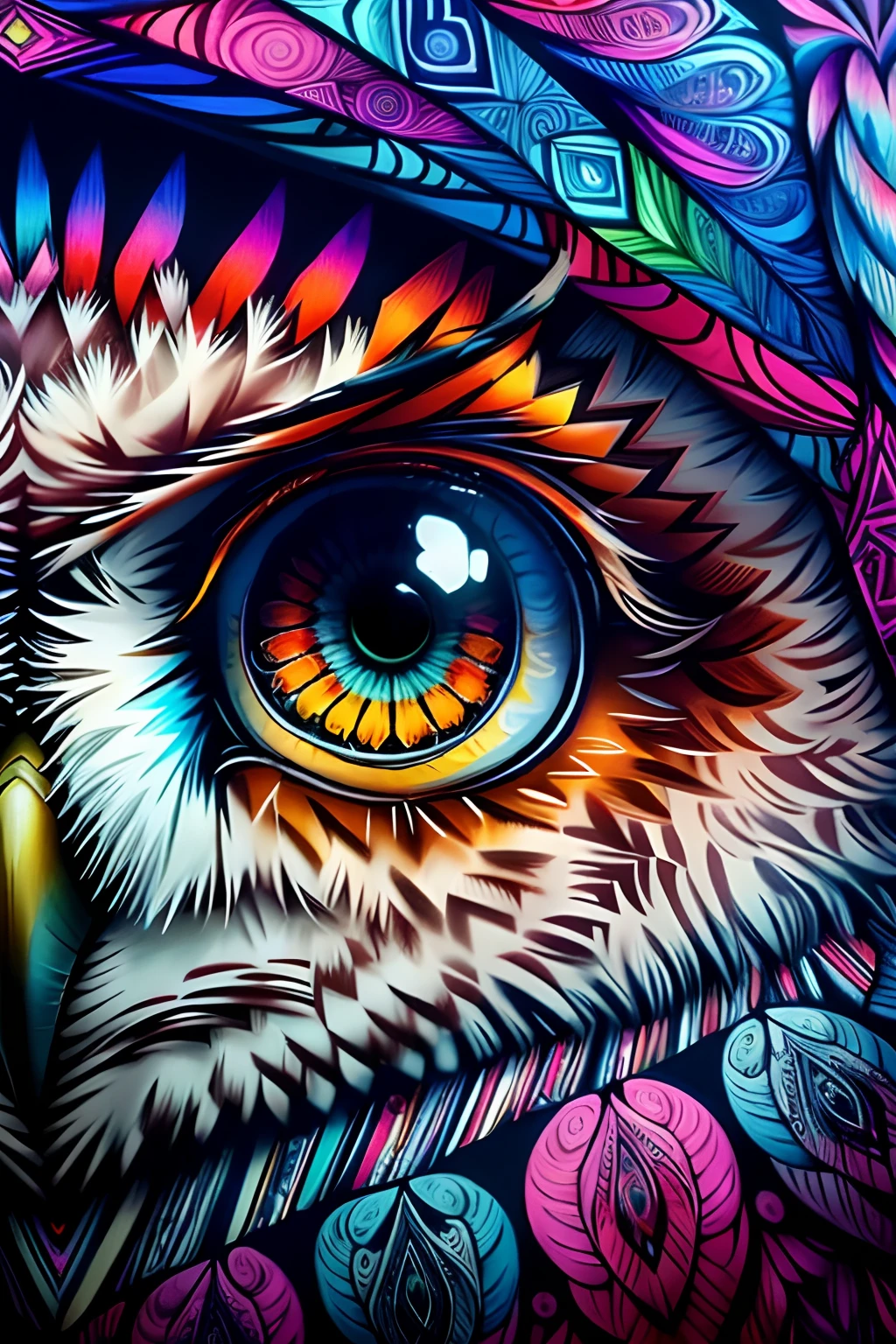 ( OWL WITH VERY DETAILED EYES IN OBSERVATION ),  Eduardo Kobra acolchoamento ,multidimensional geometric wall PORTRAIT, arte, Chibi,
Yang08k, lindo, Colouring,
Primary works, qualidade superior, melhor qualidade, Arte Oficial, Beautiful and Aesthetic, 64 mil