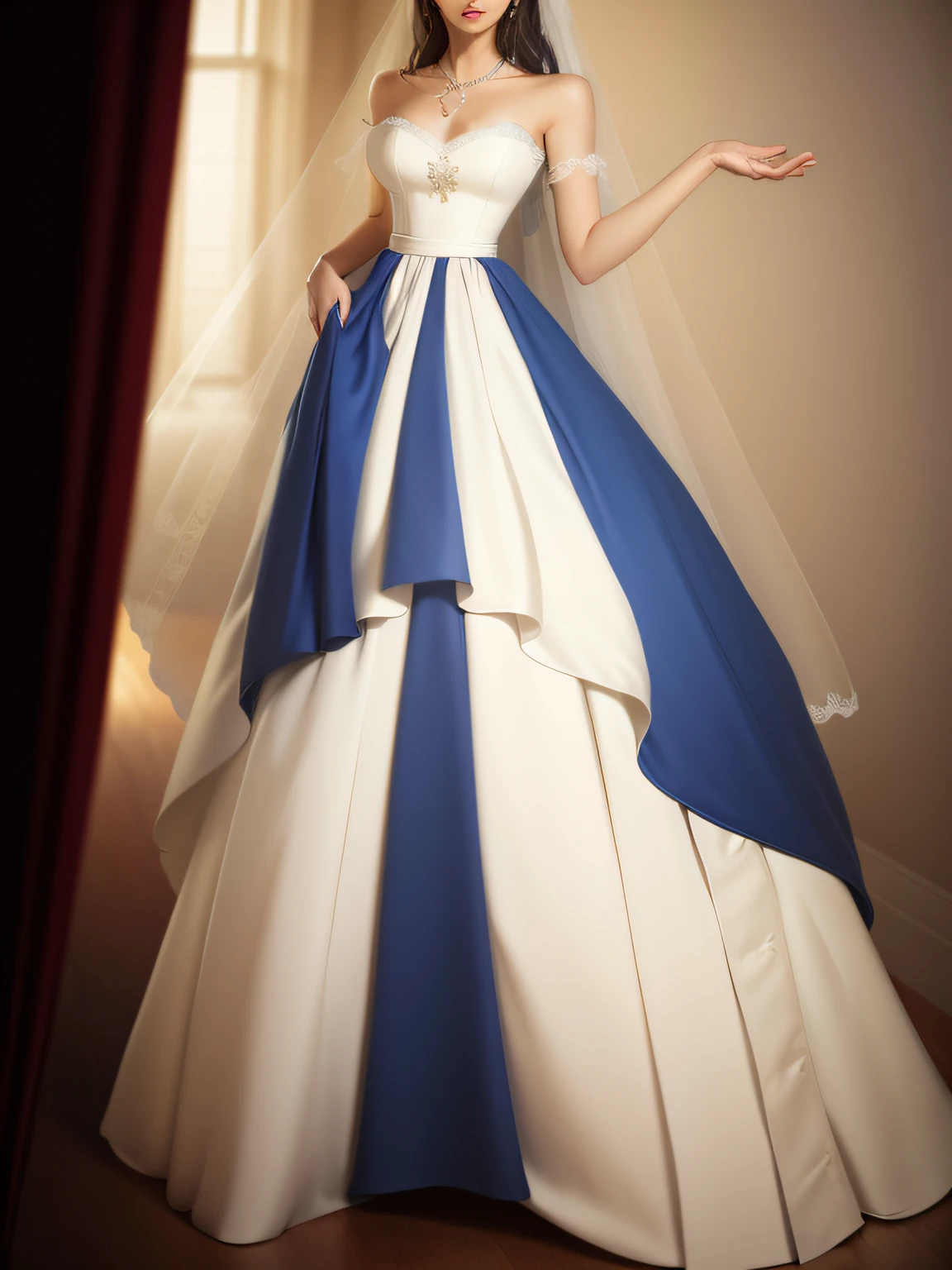 A woman who is,in wedding dresses,With a veil