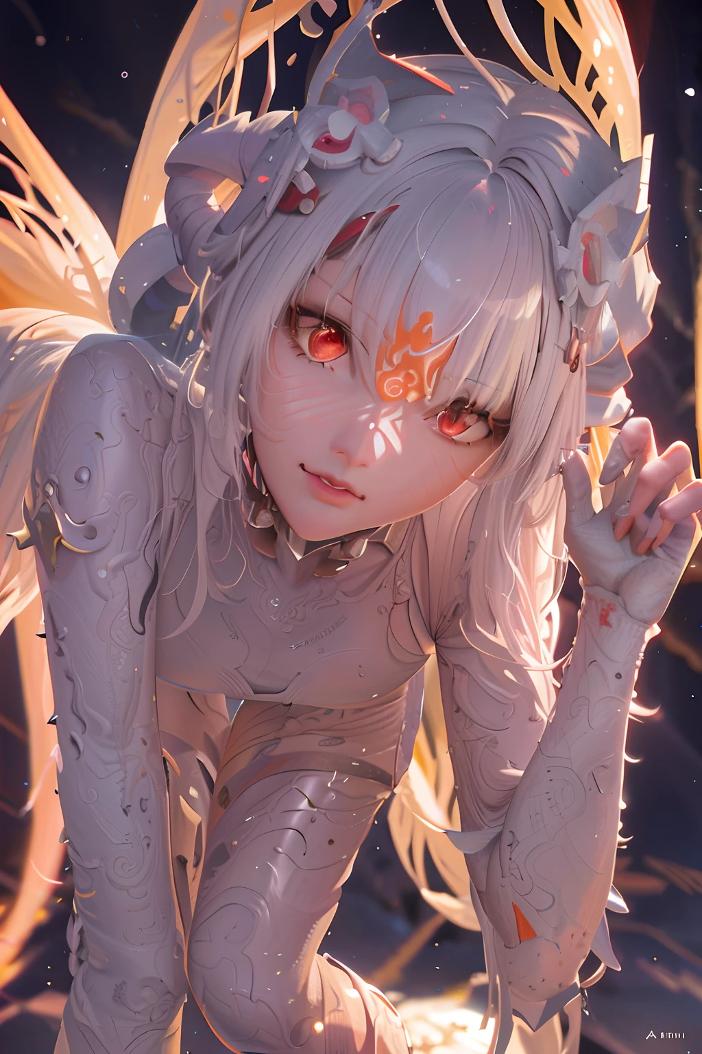 anime girl with white hair and red eyes posing for a picture, Detailed digital anime art, 2. 5 D CGI anime fantasy artwork, clean and meticulous anime art, 8K high quality detailed art, Fanart Meilleure ArtStation, detailed anime art, Detailed anime artwork, intricate ornate anime cgi style, Digital anime art, Anime art wallpaper 4k, Anime art wallpaper 4 K