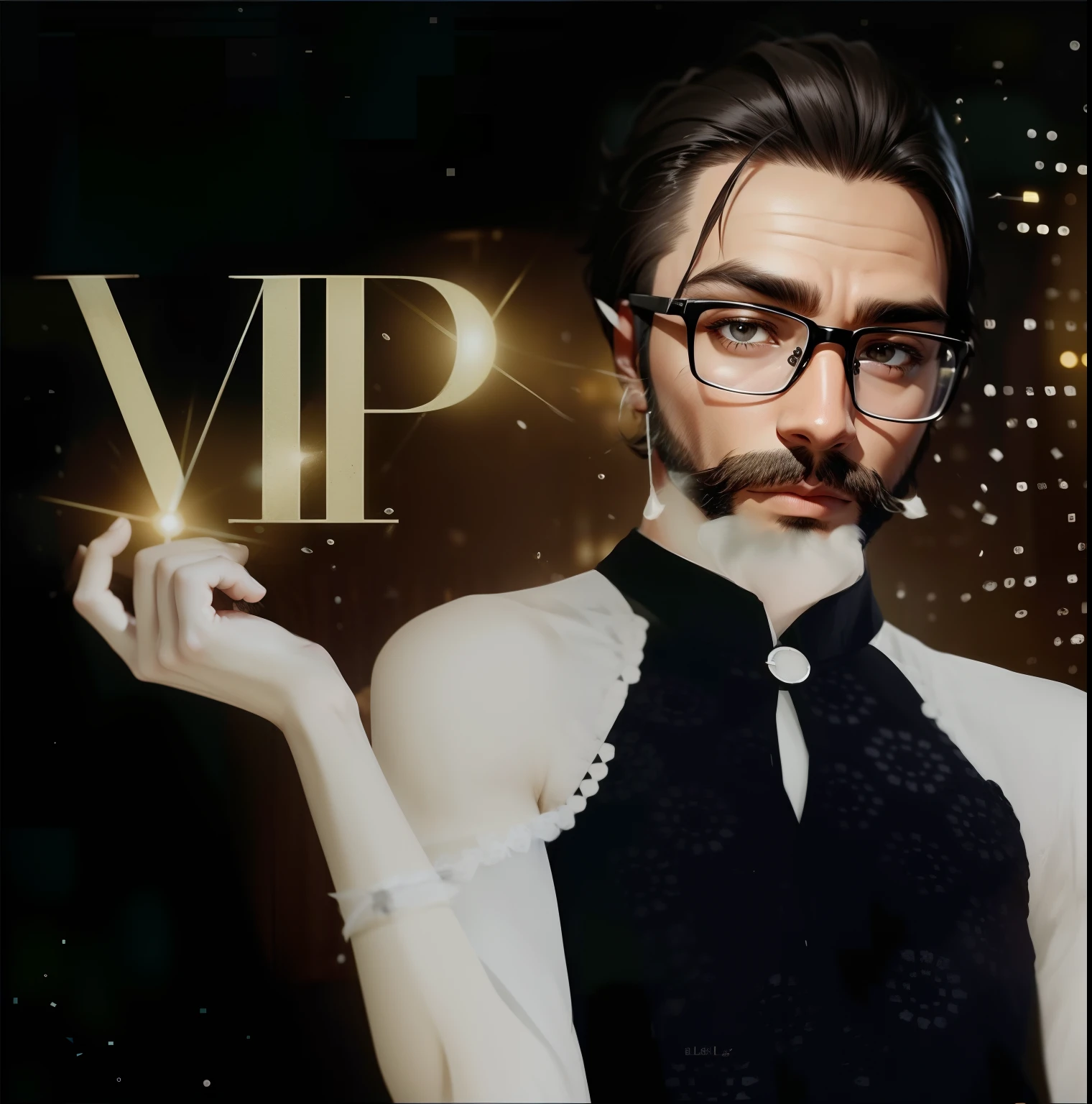 Blackbearded male，Divide hair in the middle，wears glasses，Good face