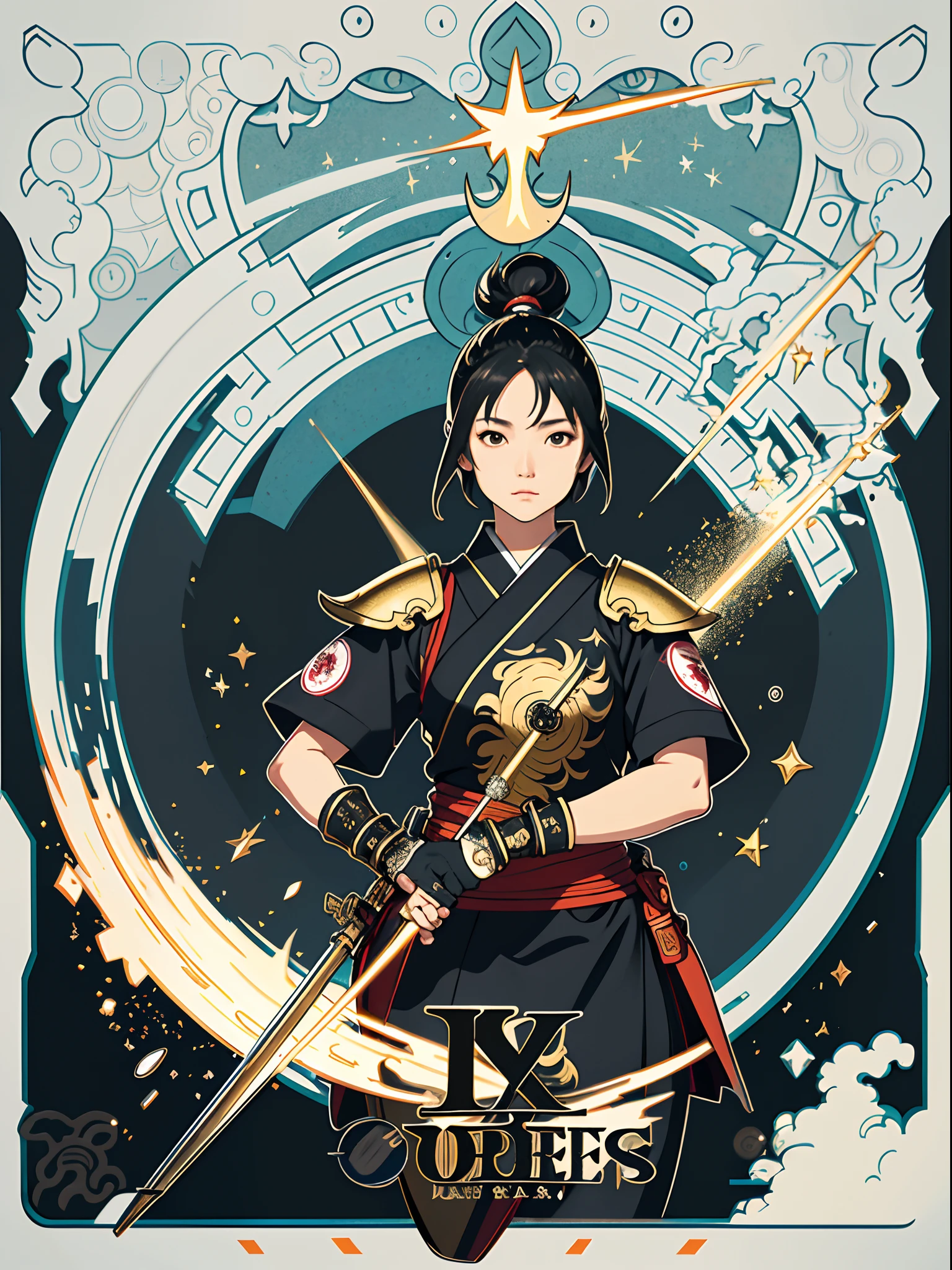 femele , A Japanese style , Kunoichi , Ku Wu , ninjartist , no sleeves, Short sleeves,Potted iron , Joint protection armor , ​masterpiece, top-quality, 8K, detailed skin textures, Detailed Cloth Texture, beautifull detailed face, intricate detailes, ultra-detailliert, The upper part of the body、, light Particle, borgar, Intense sunlight,Effect of twinkling aerial light