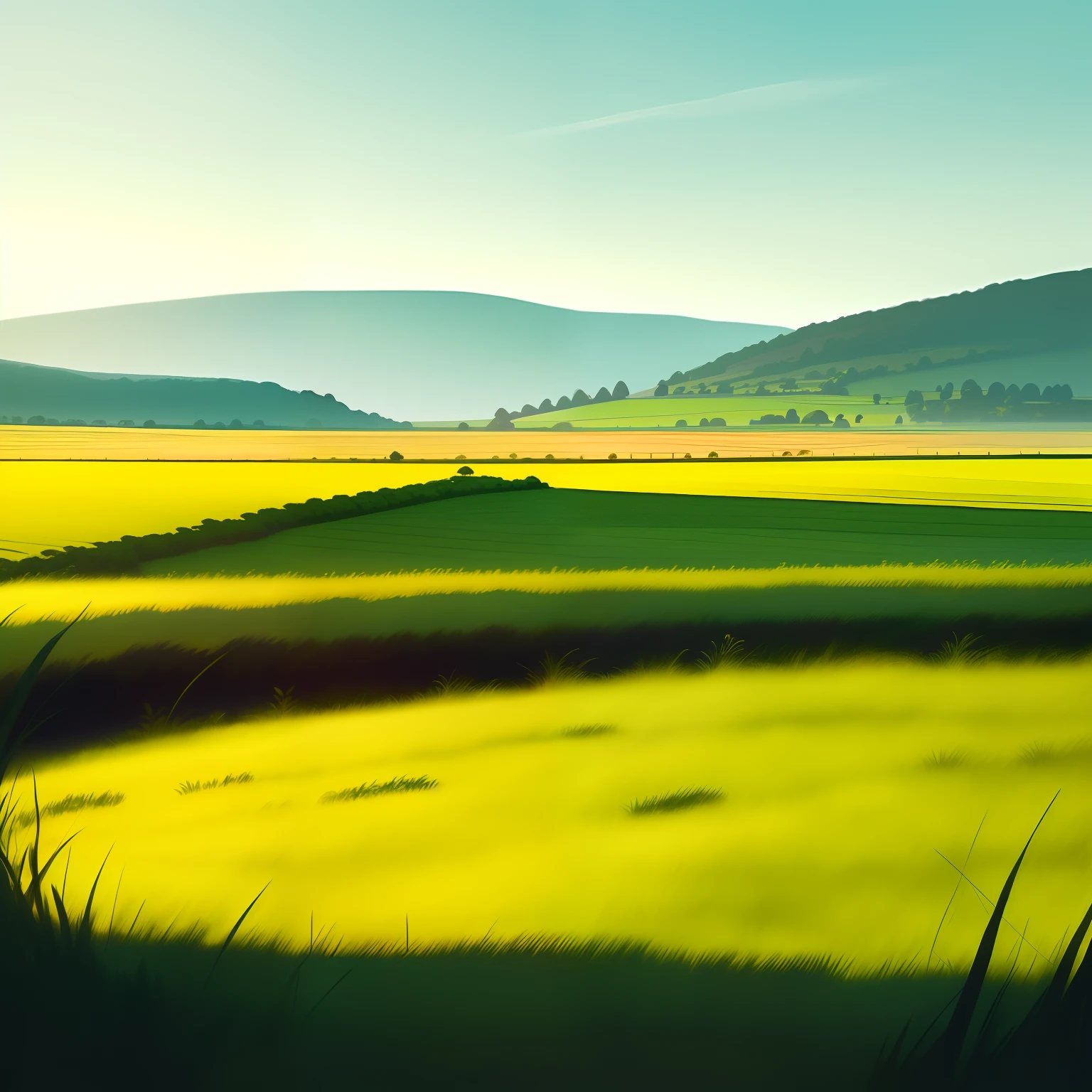 grass field，cold shades，Landscape view，grand，freshen，elegant，insipid，idyllic