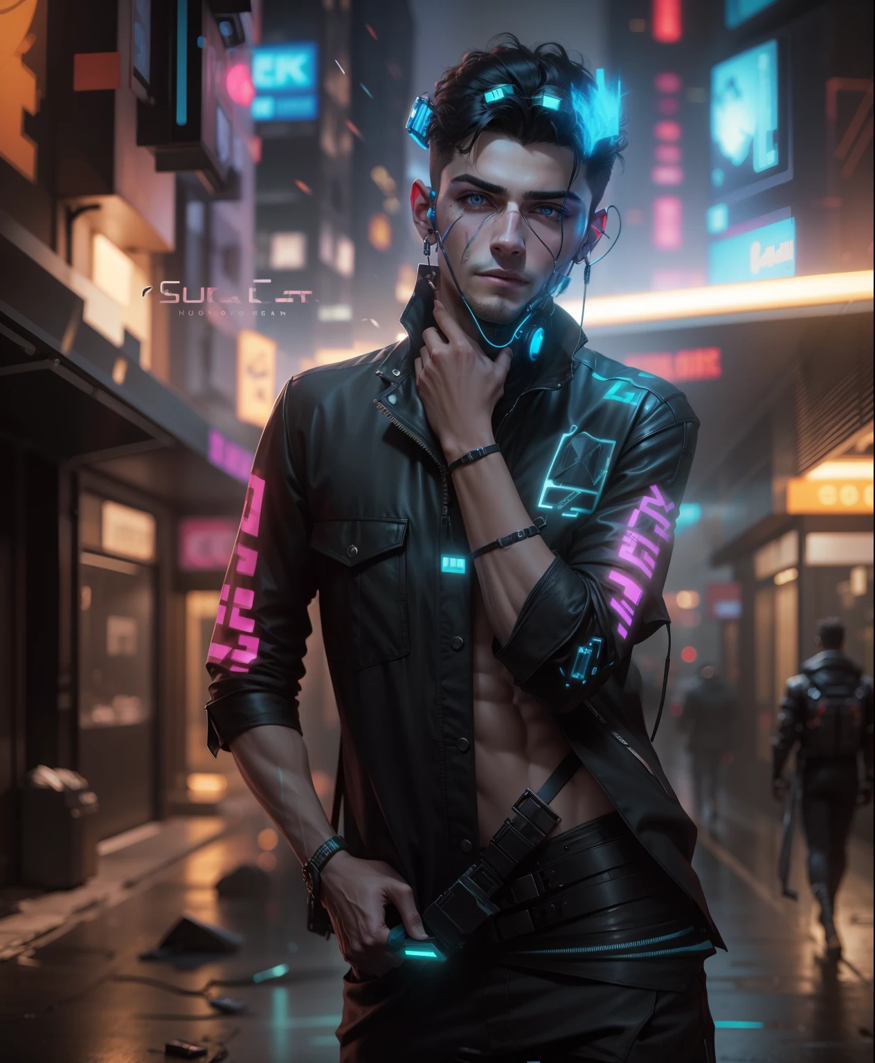 Change background cyberpunk handsome boy, realistic face, 8k resolution