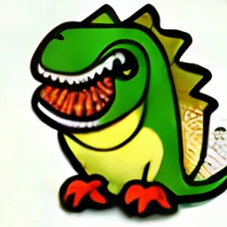 A cute cartoon little dinosaur, With a knife and fork,Expressive face, Very expressive, art masterpice,