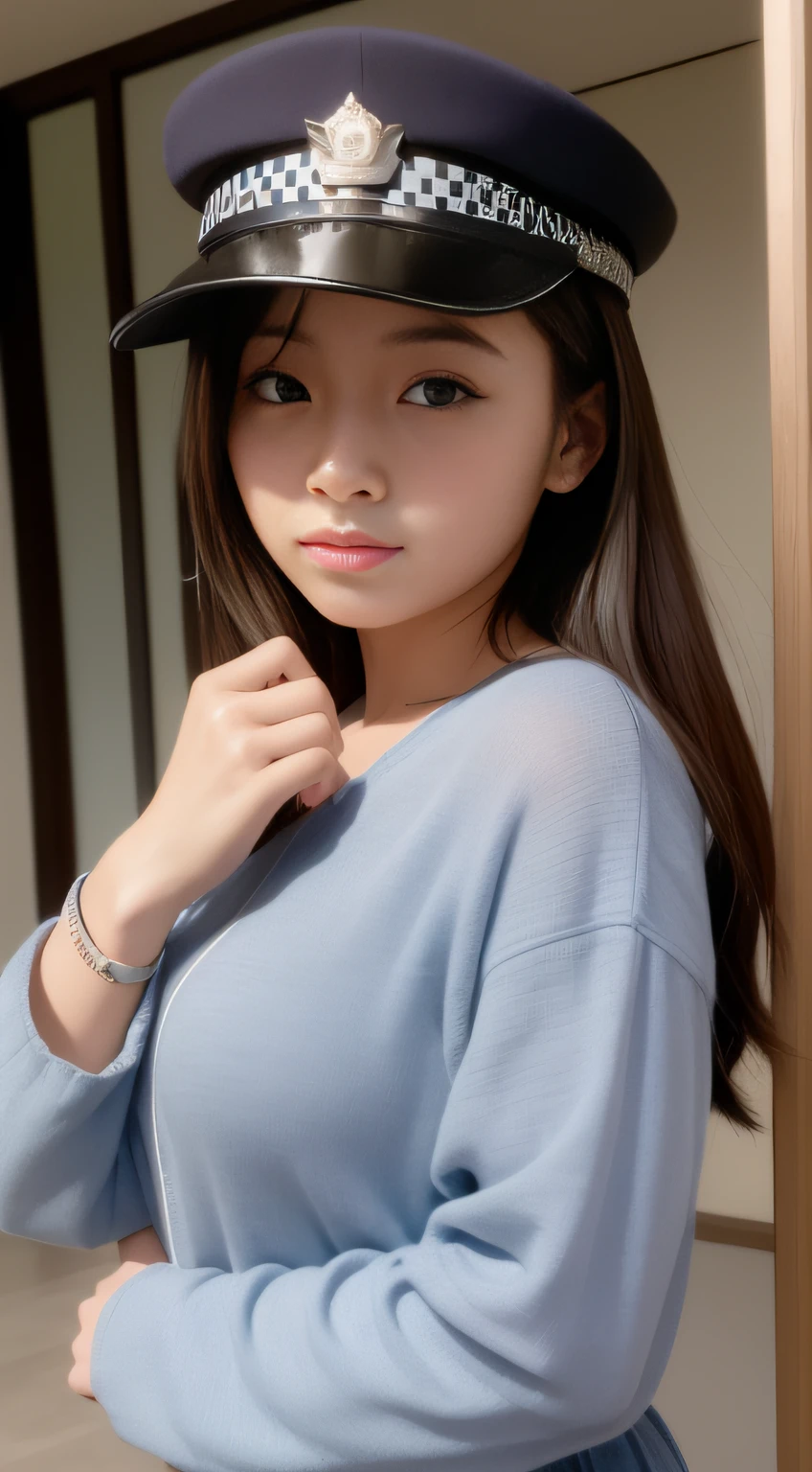 hightquality、masterpiece、ultra res、a beauty girl、cute girl face、police officers、Wearing police officer clothes、full bodyesbian、Famous actresses of Japan、very beautiful face