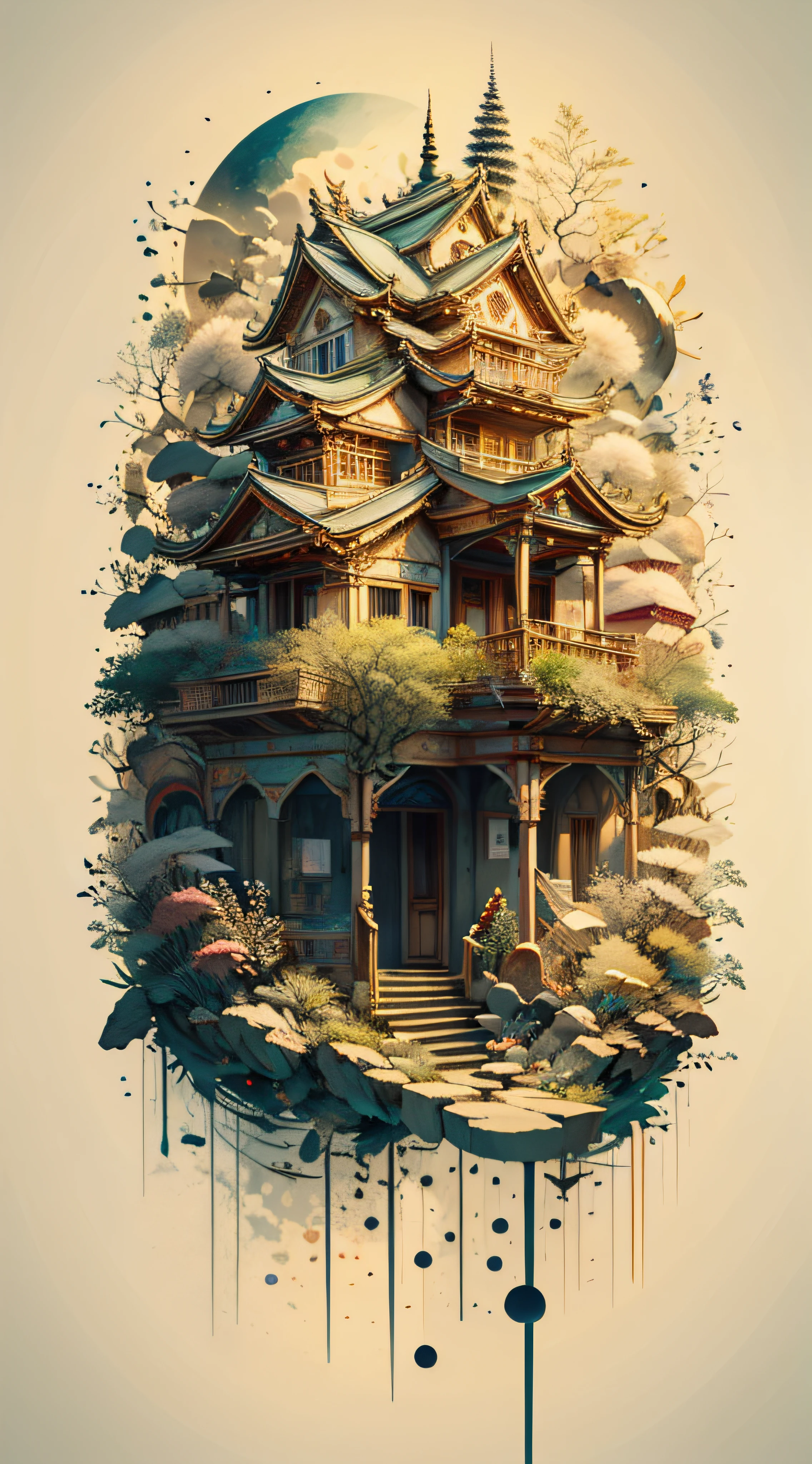 Absurd, high resolution, ultra-detailed, (1 girl:1.3), broken, design a beautiful temple scene, intricate architecture, lush gardens, and a sense of peace and spirituality. Broken, creating an image of a destructive demon with terrifying features, dark powers, and a thirst for chaos and destruction. Broken, designed with a fisheye effect image that captures a wide field of view with a unique curved viewing angle. Break to create rooftop views in urban environments with panoramic cityscapes, dramatic skylines, and a sense of elevation. Break , illustrating the tender moments between parents and children, capturing their bonds, love, and connection. Broken, using pointillism to illustrate images, carefully placed tiny dots of color to create a cohesive and visually stunning whole.