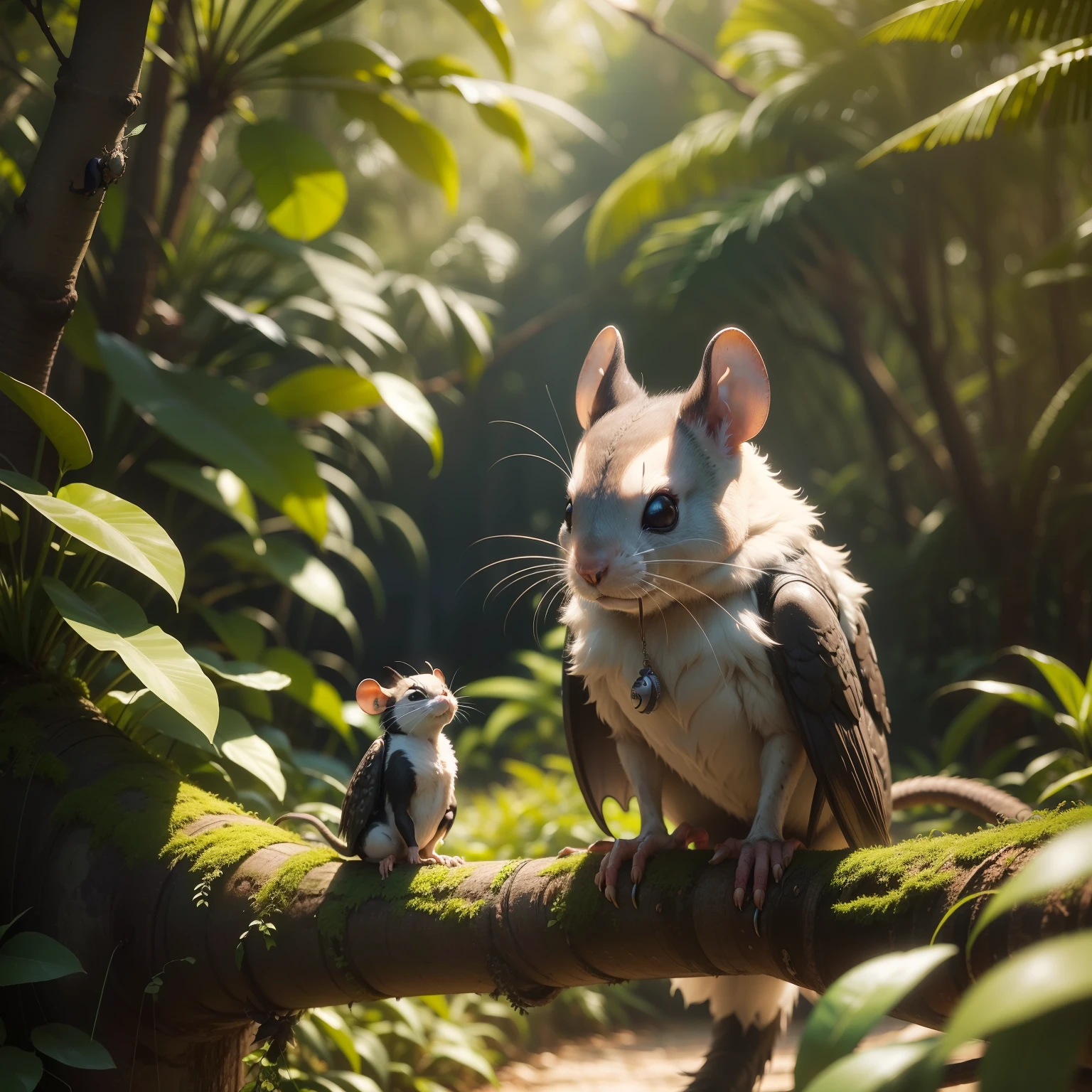 "((Rato aventureiro conversando com uma coruja)+floresta)"