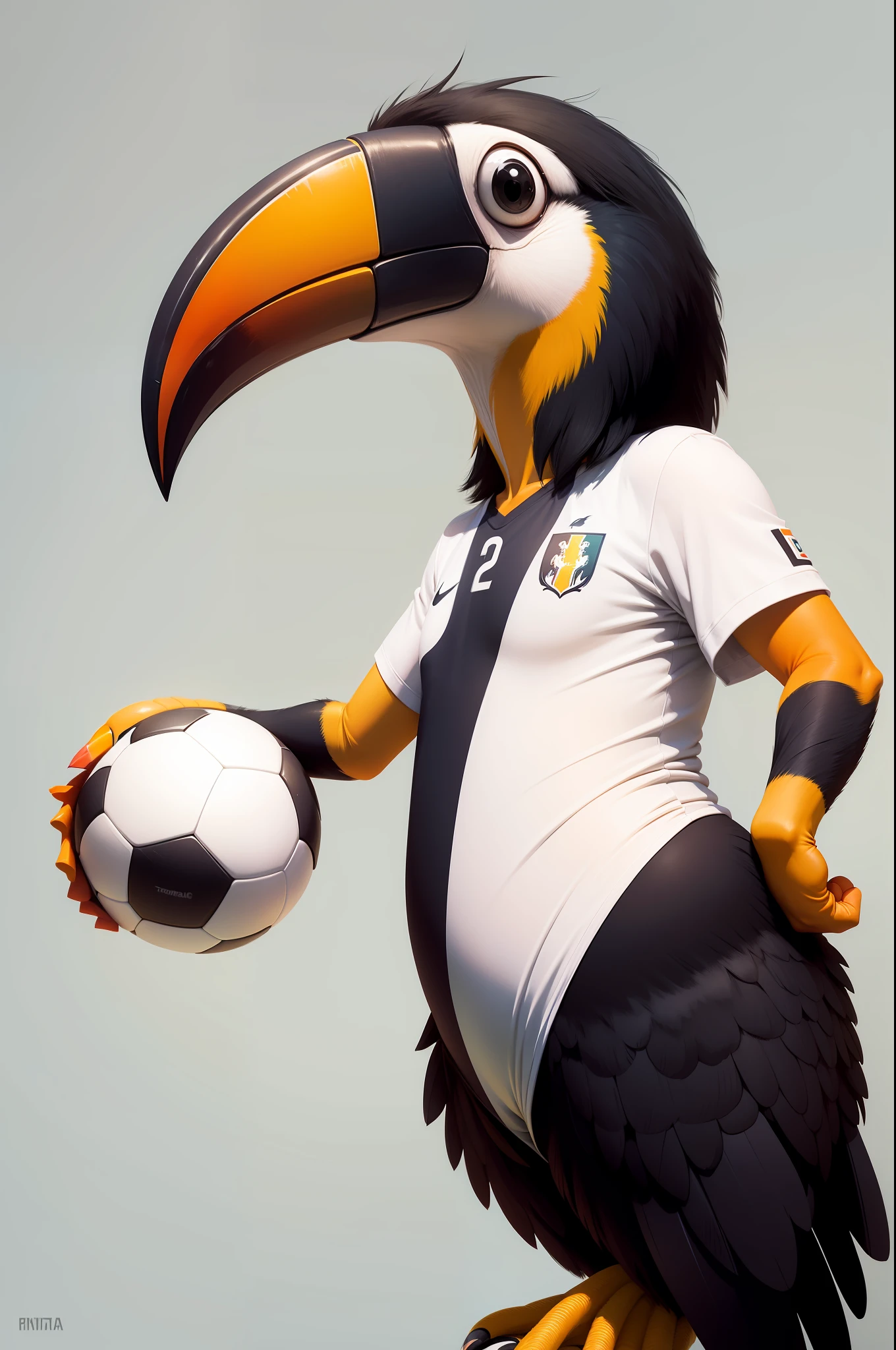 toucan wearing soccer uniform, minimalist