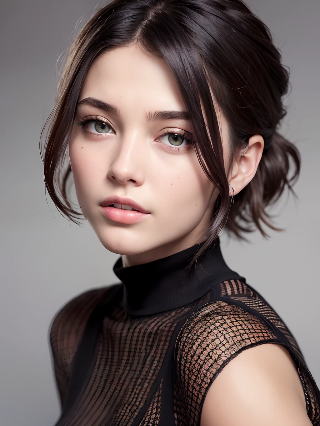 masterpiece:1.3), (8k, photorealistic, RAW photo, best quality: 1.4), (1girl), beautiful face, (realistic face), (black hair, short hair:1.3), beautiful hairstyle, realistic eyes, beautiful detailed eyes, (realistic skin), beautiful skin, (sweater), Ridiculous, attractive, ultra-high resolution, ultra-realistic, very detailed, golden ratio