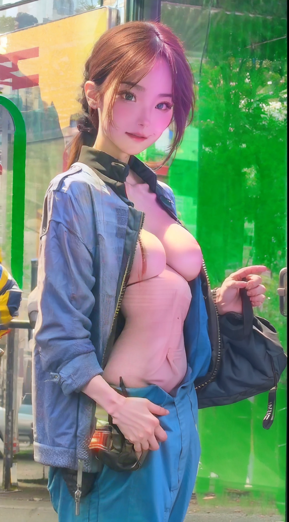 The policewoman is half naked
